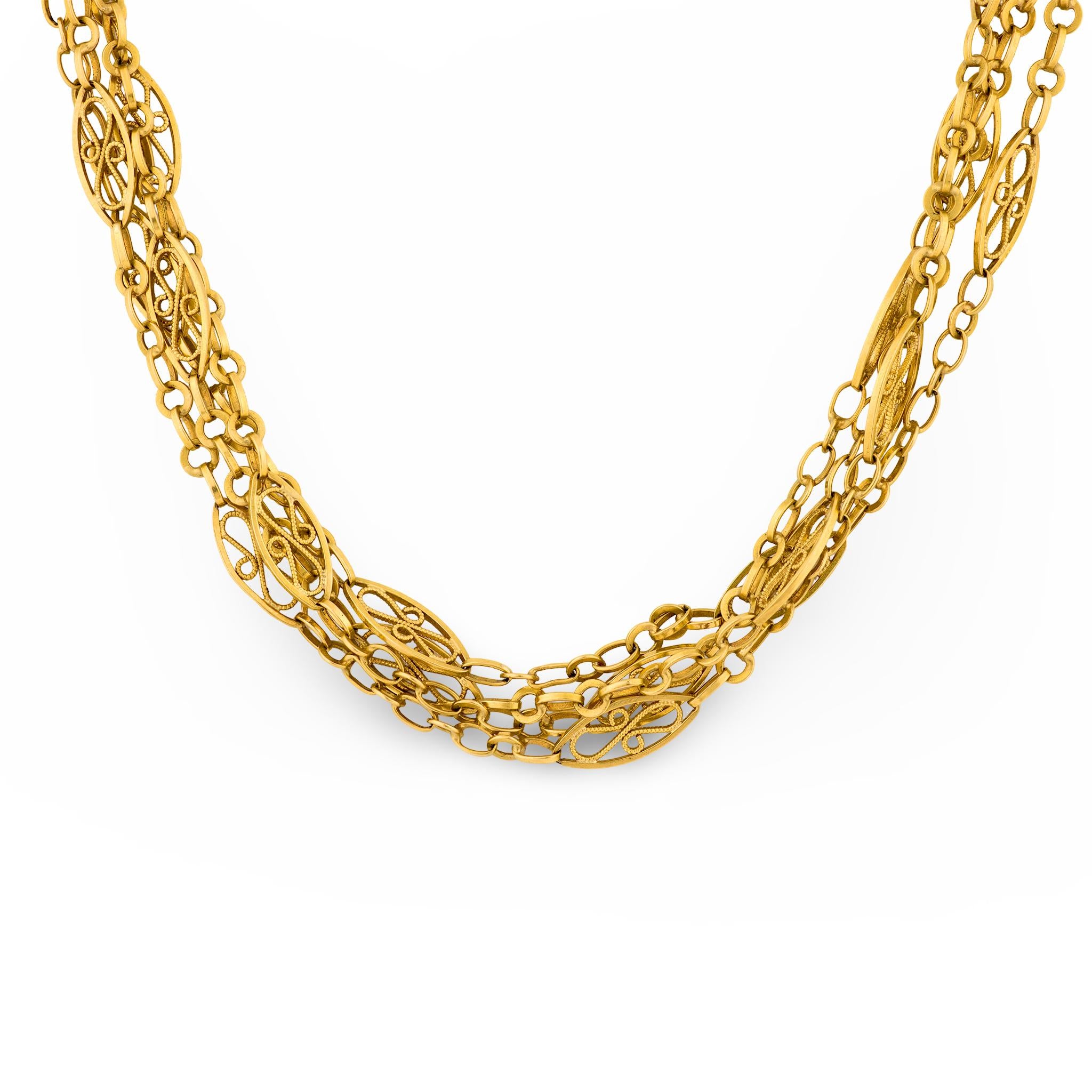 Art Nouveau French 18k Chain Necklace 61.5"