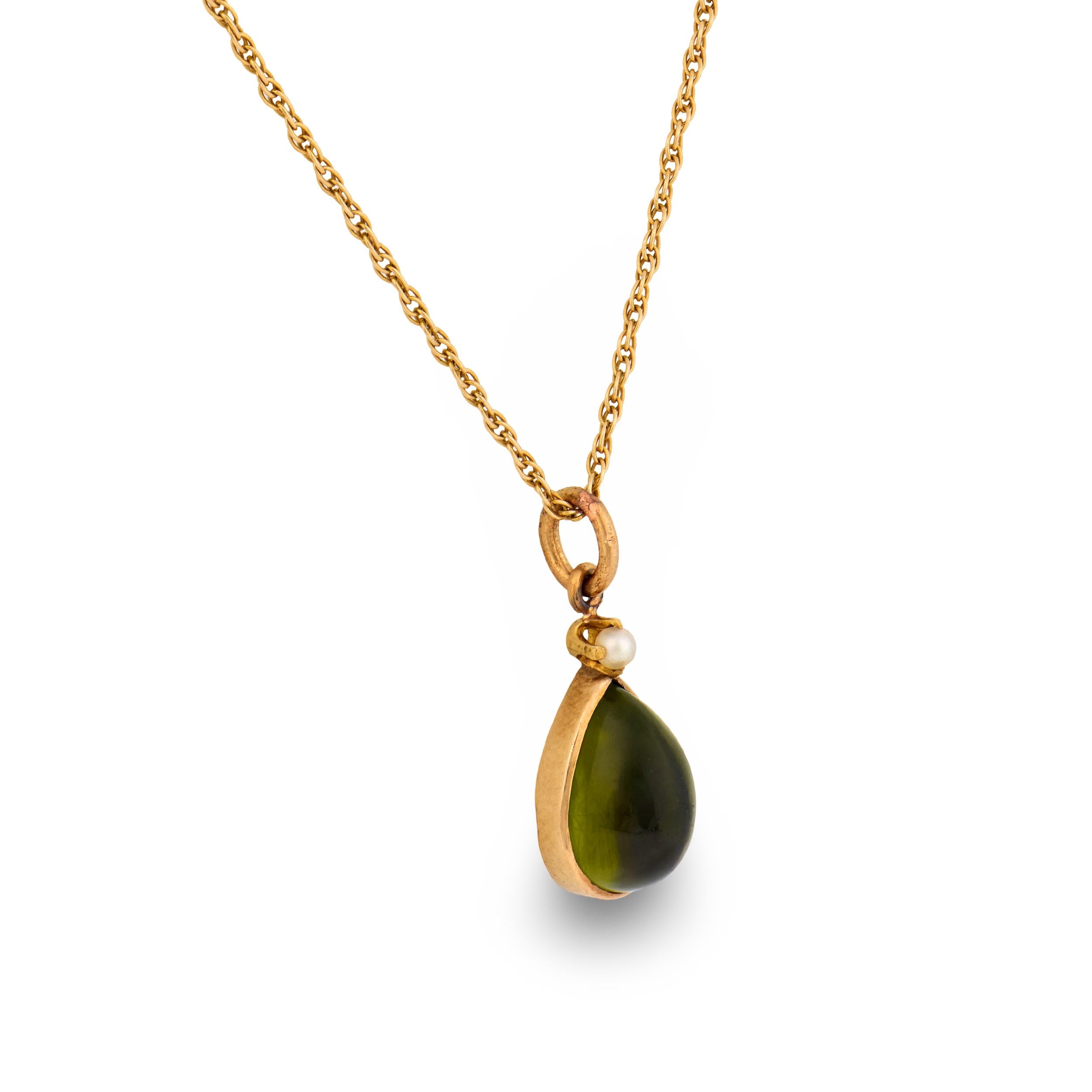Victorian 14k Peridot & Pearl Pendant Necklace