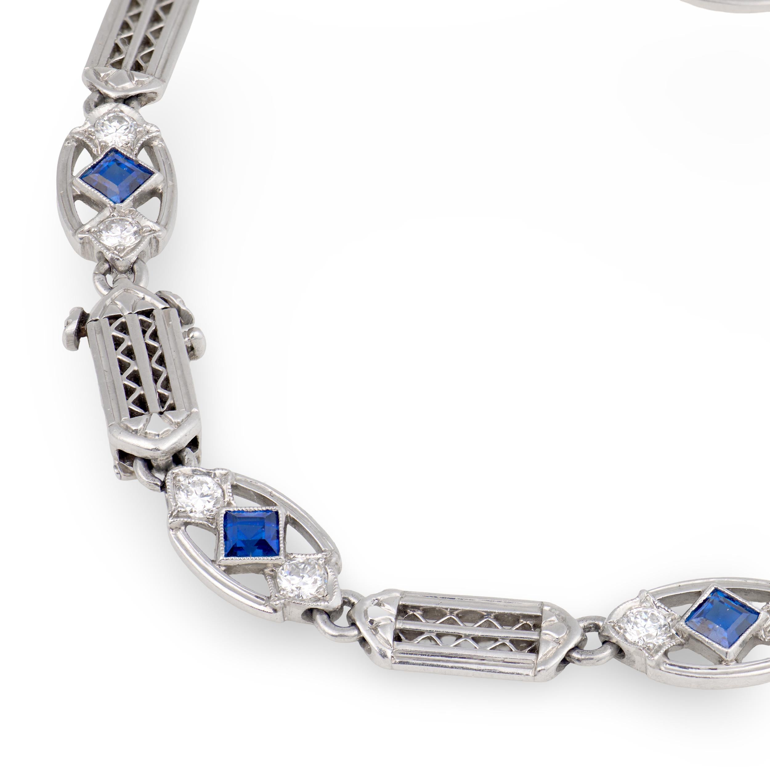 TIFFANY & CO. Art Deco Platinum Sapphire & Diamond Line Bracelet