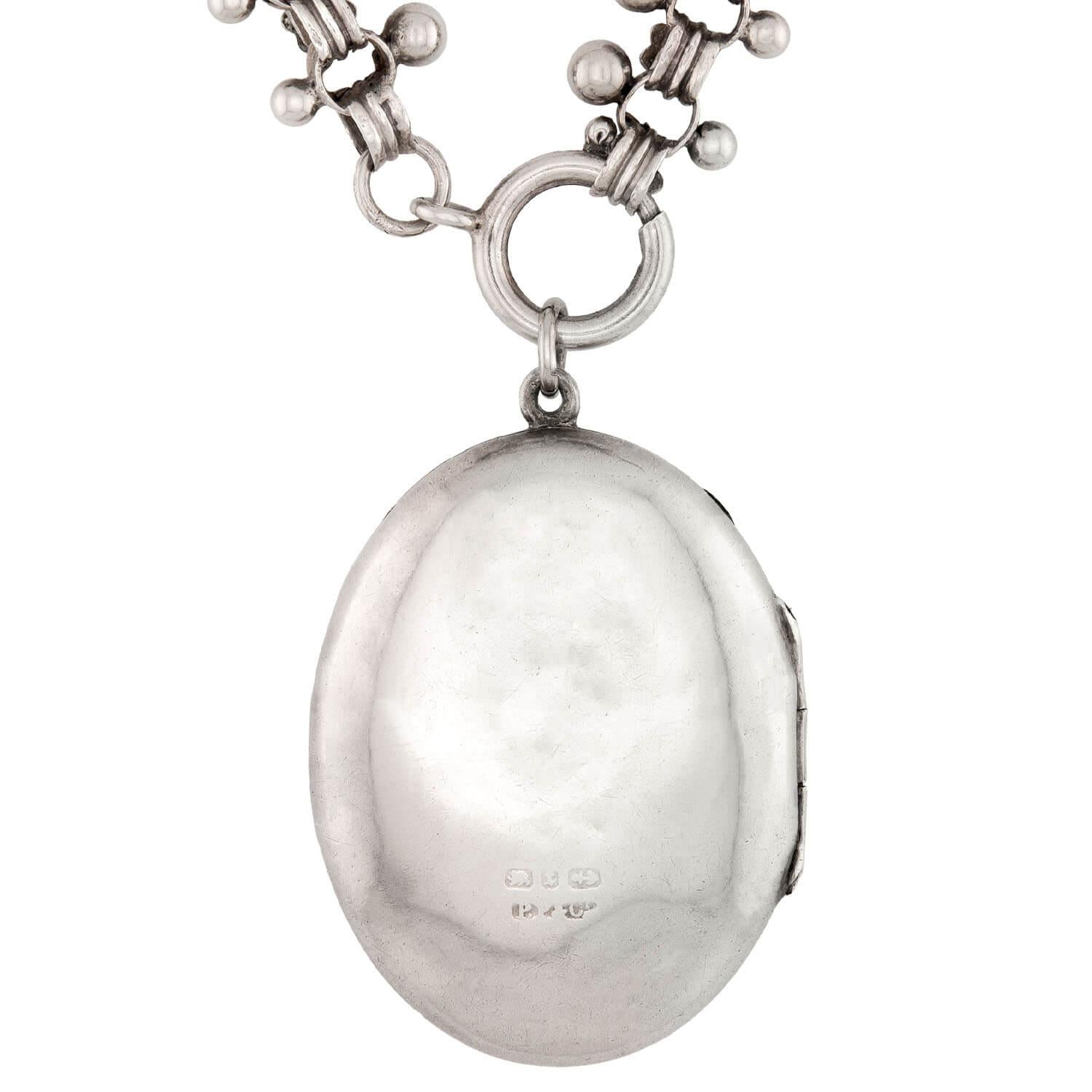 Victorian English Sterling Silver Book Chain Locket Necklace