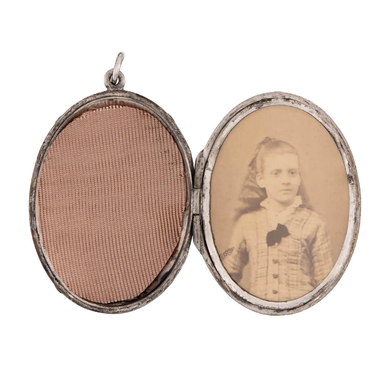Victorian English Sterling Silver Book Chain Locket Necklace