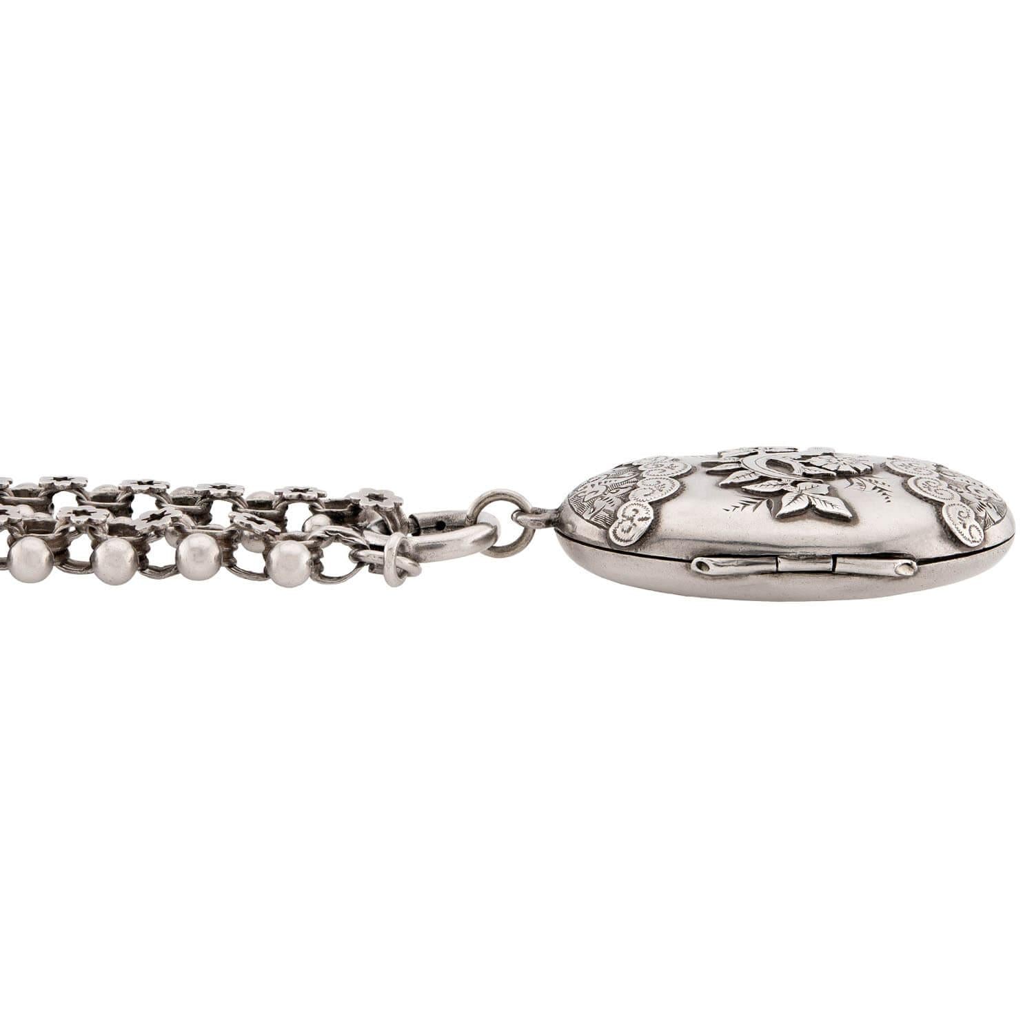Victorian English Sterling Silver Book Chain Locket Necklace
