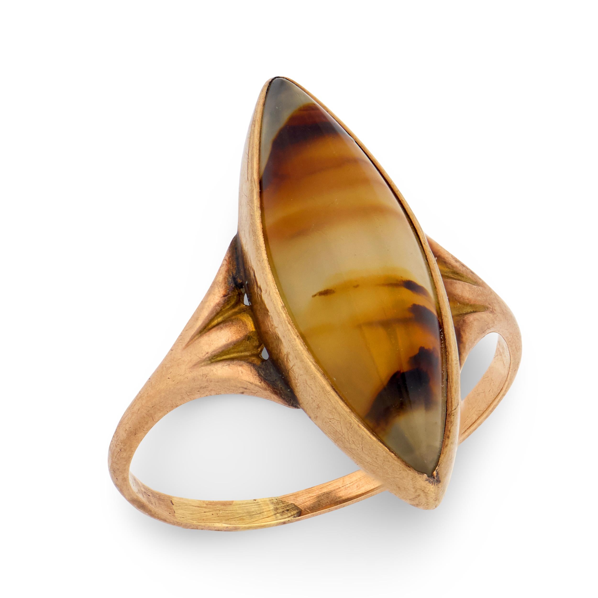 Victorian 9k Agate Navette Ring
