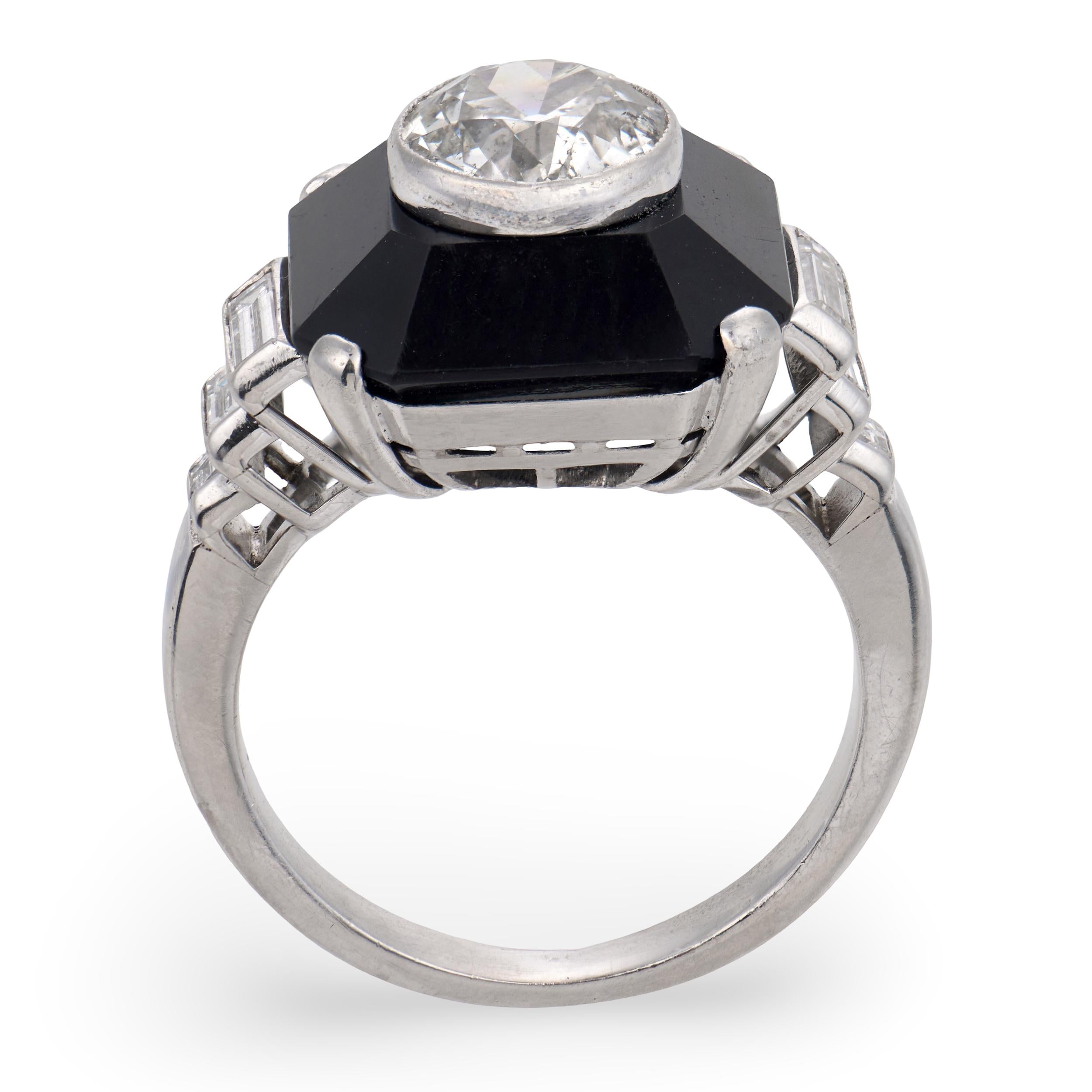Art Deco Platinum Diamond & Onyx Engagement Ring 1.70ct
