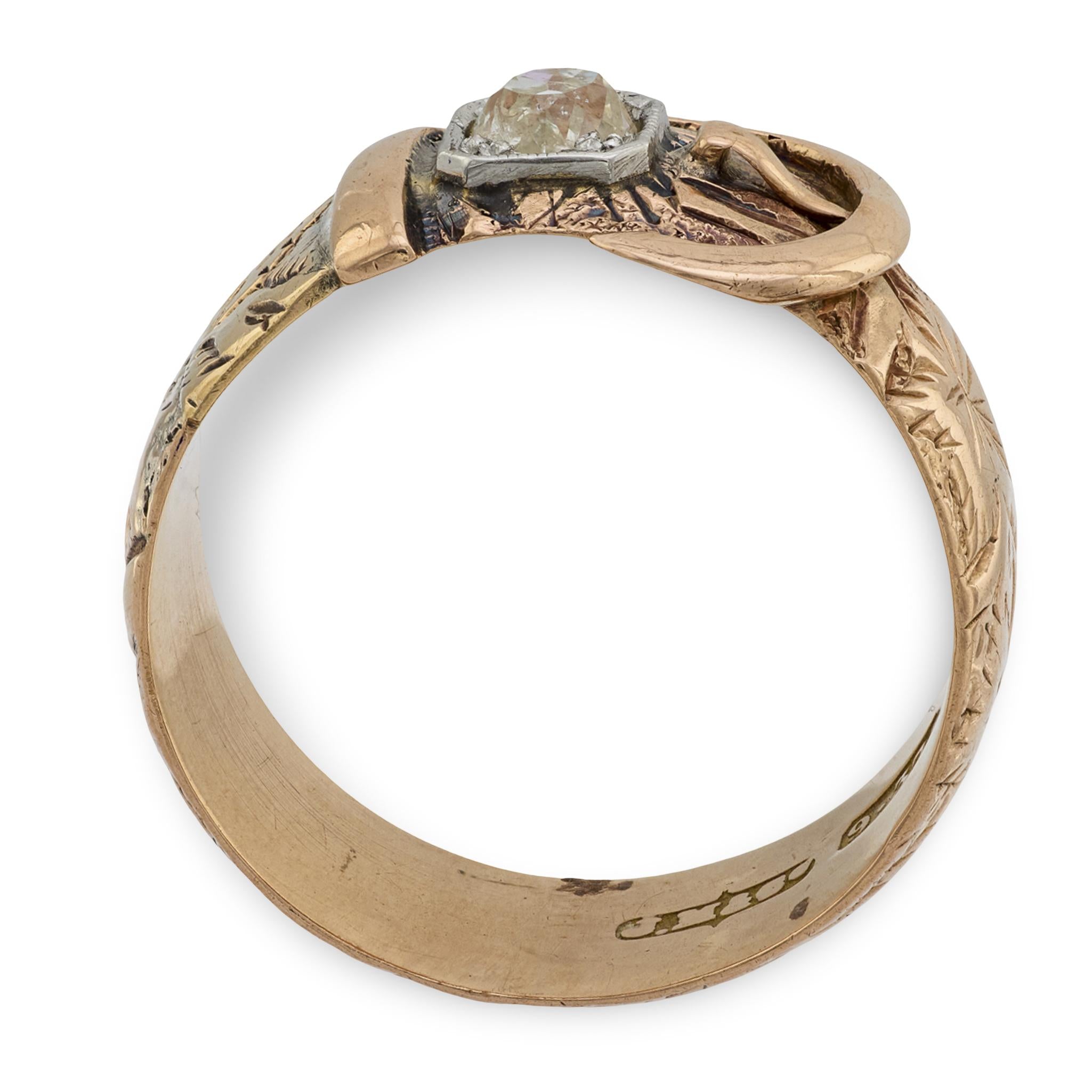 Victorian 9k/Sterling Silver Diamond Buckle Ring