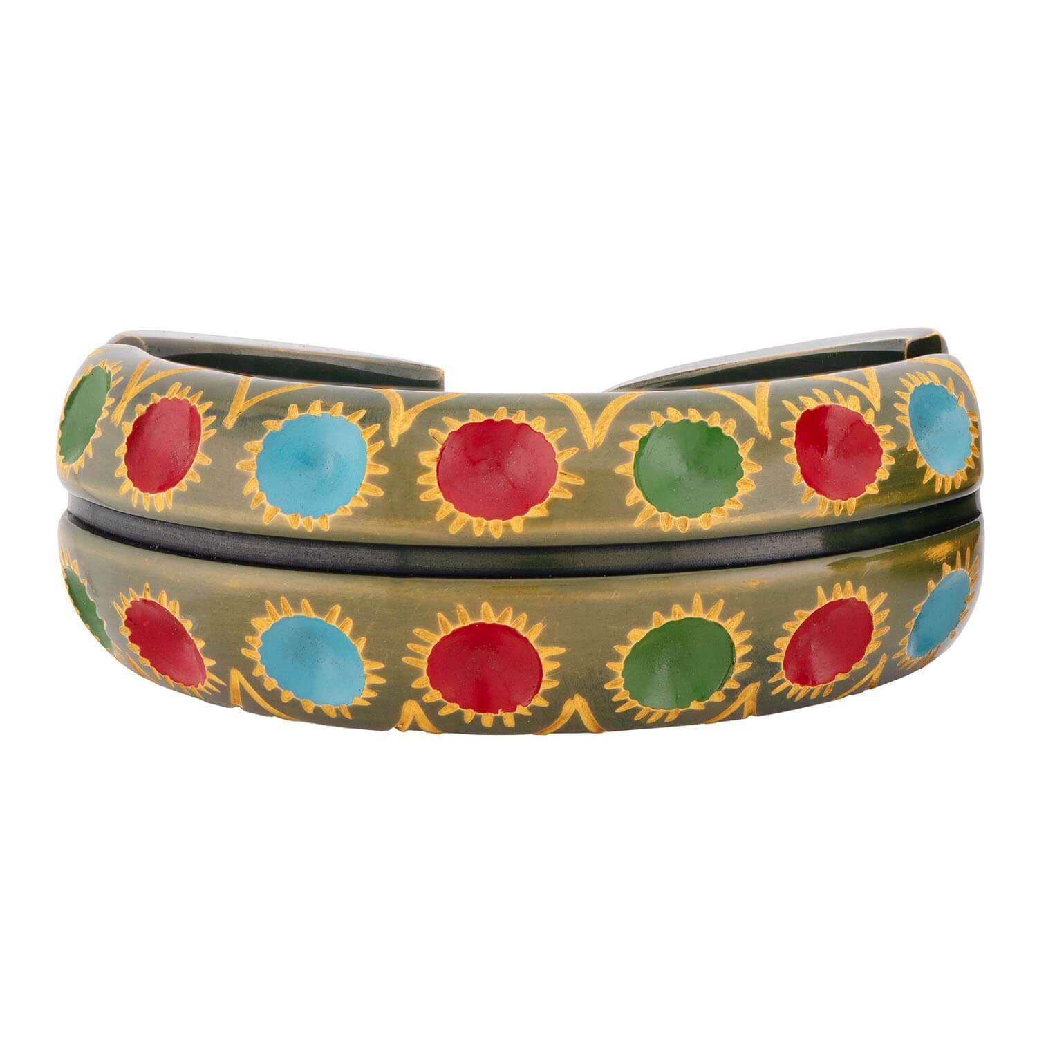 Retro Bakelite Carved Clamper and Link Bracelet Set