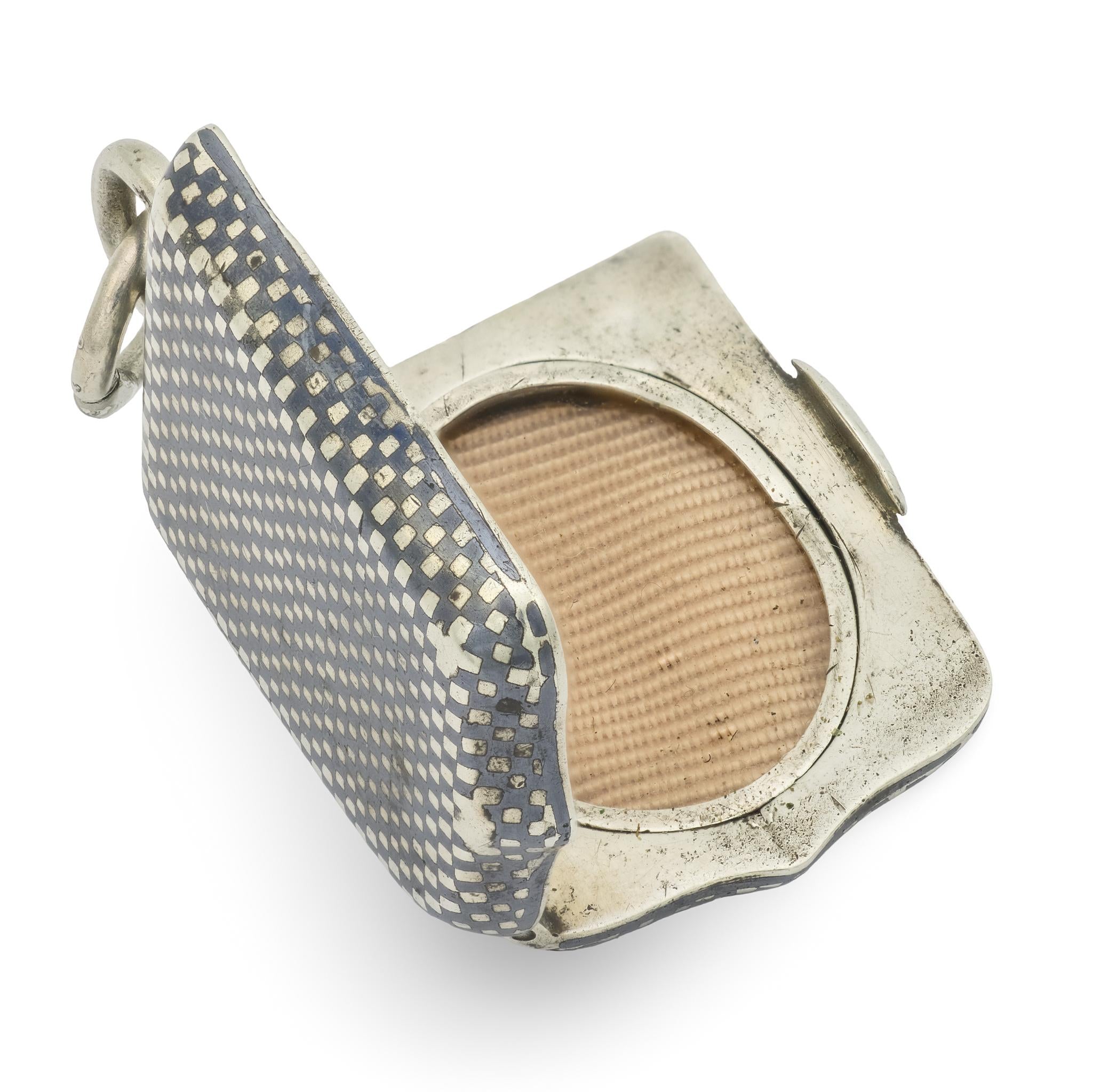 Victorian Sterling Silver Niello Locket Pendant