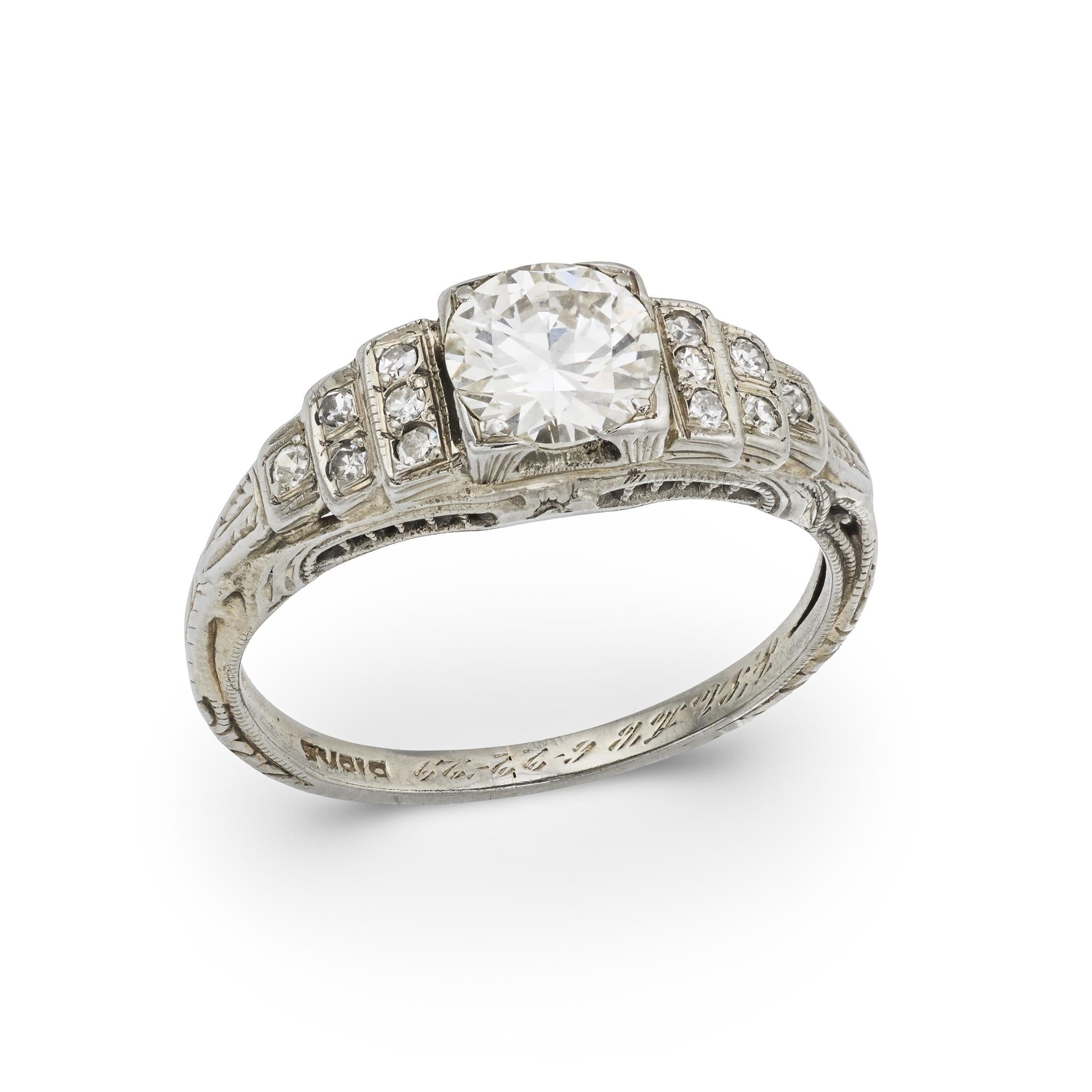 BIRKS Art Deco 18k Diamond Engagement Ring .80ct