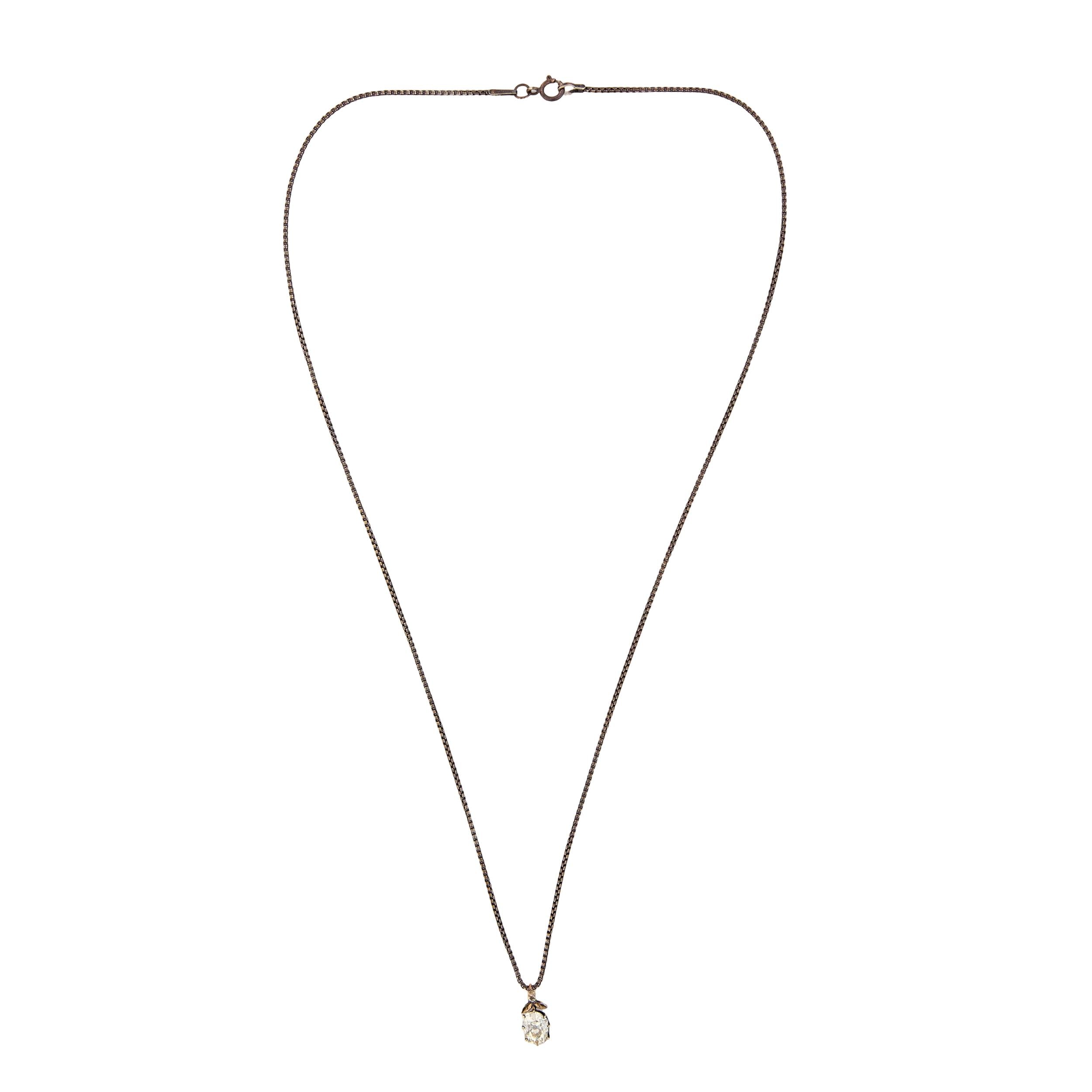 Georgian 18k/Sterling Silver Diamond Pendant Necklace