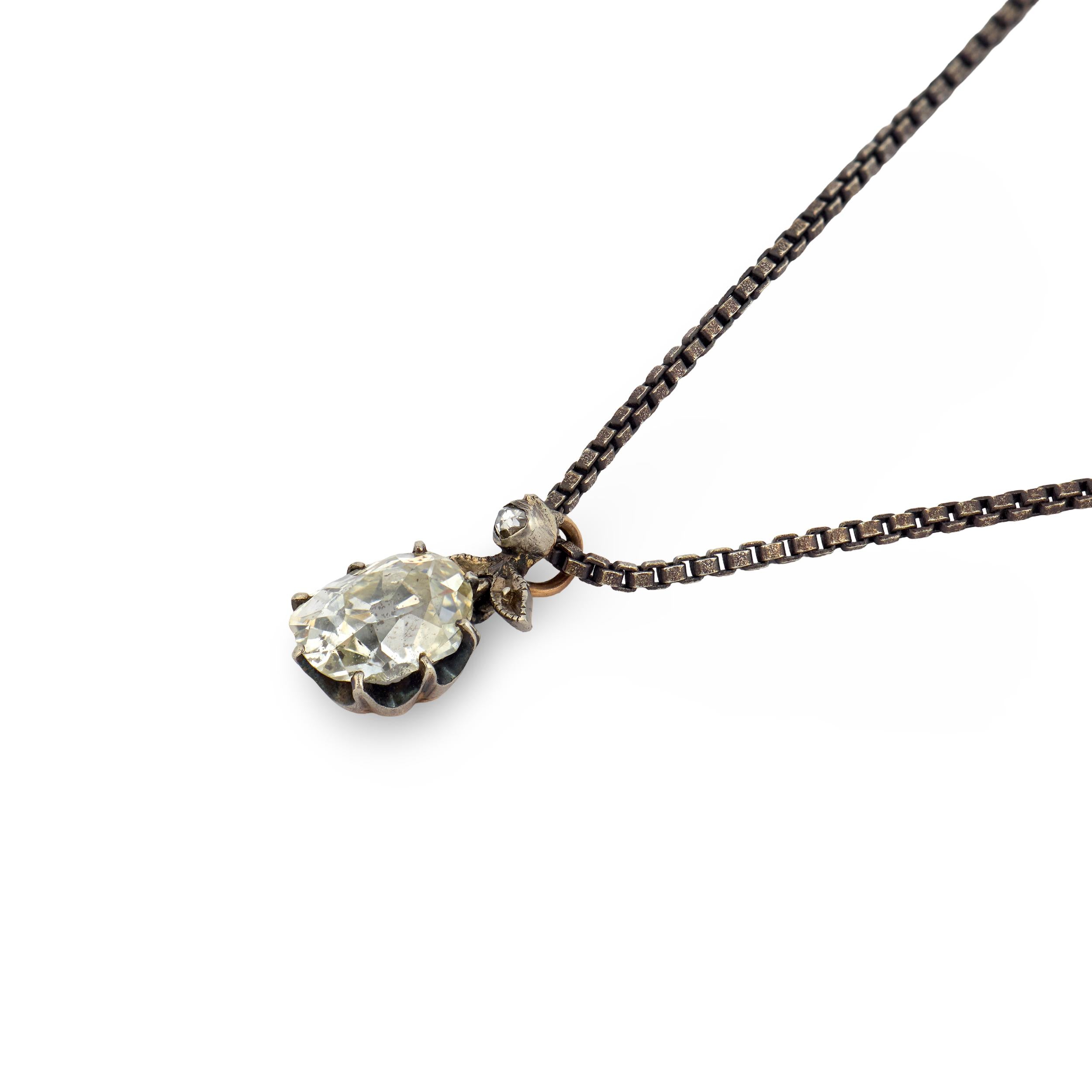 Georgian 18k/Sterling Silver Diamond Pendant Necklace