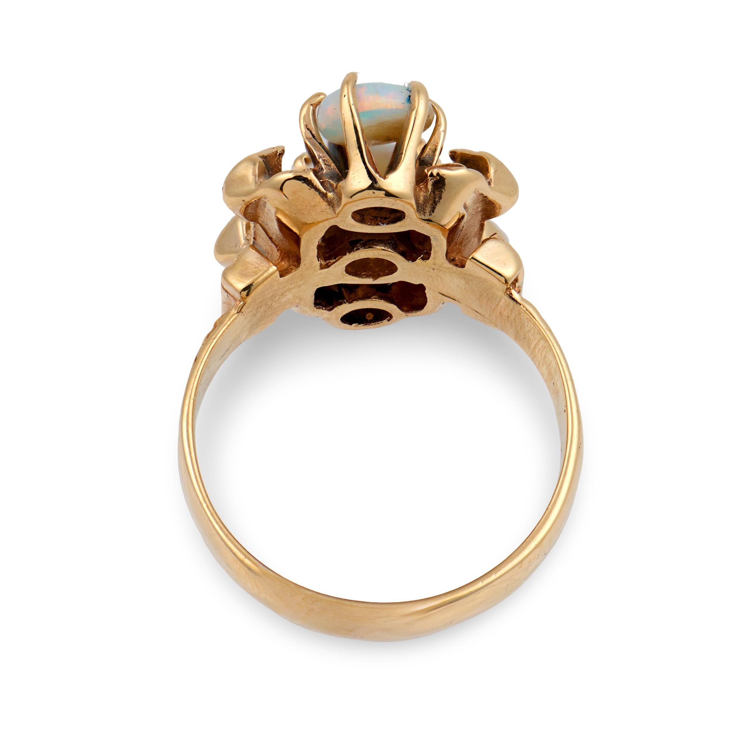 Art Nouveau 14k Opal & Diamond Navette Ring