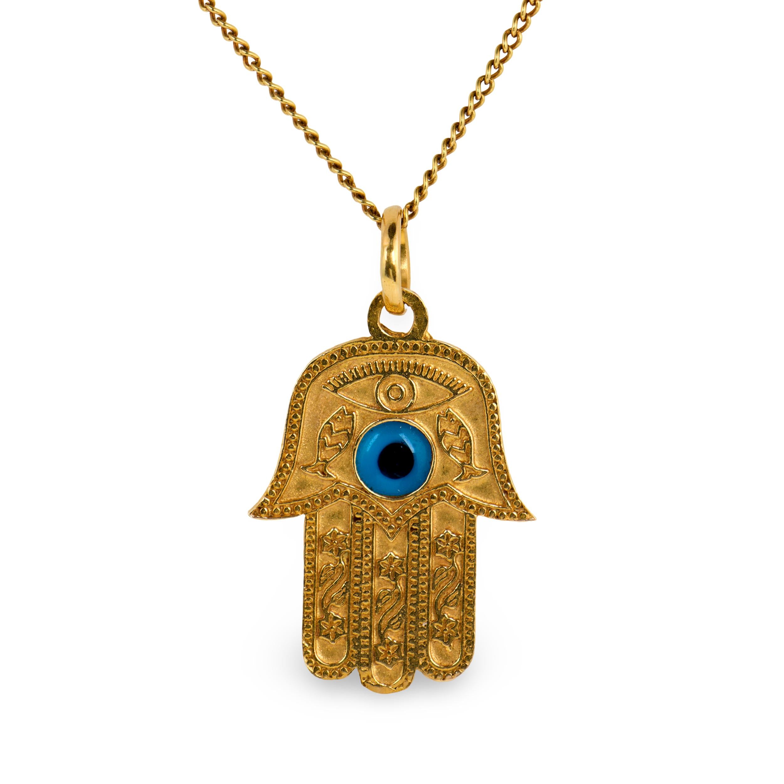 Vintage 14k/18k Hamsa Pendant Necklace