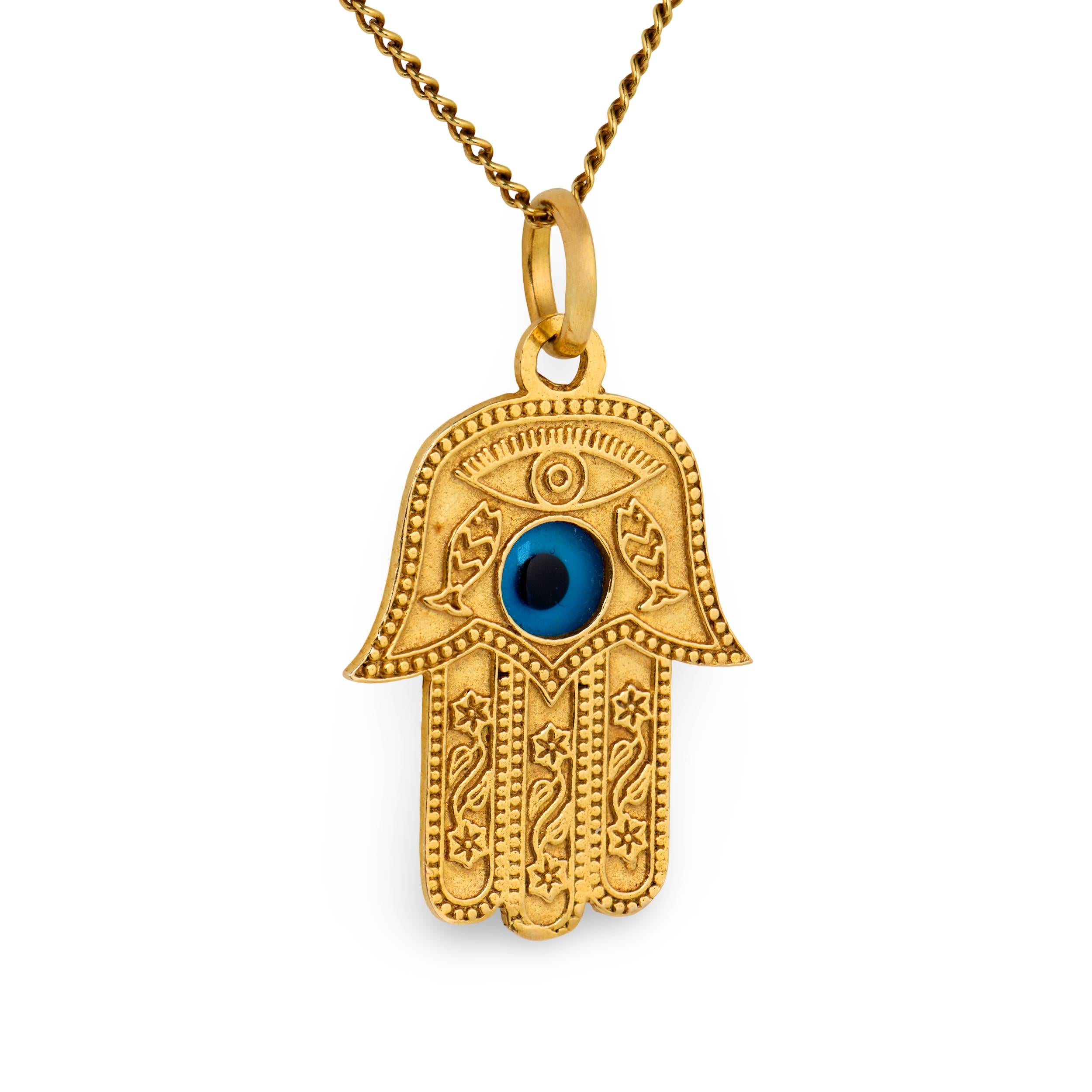 Vintage 14k/18k Hamsa Pendant Necklace