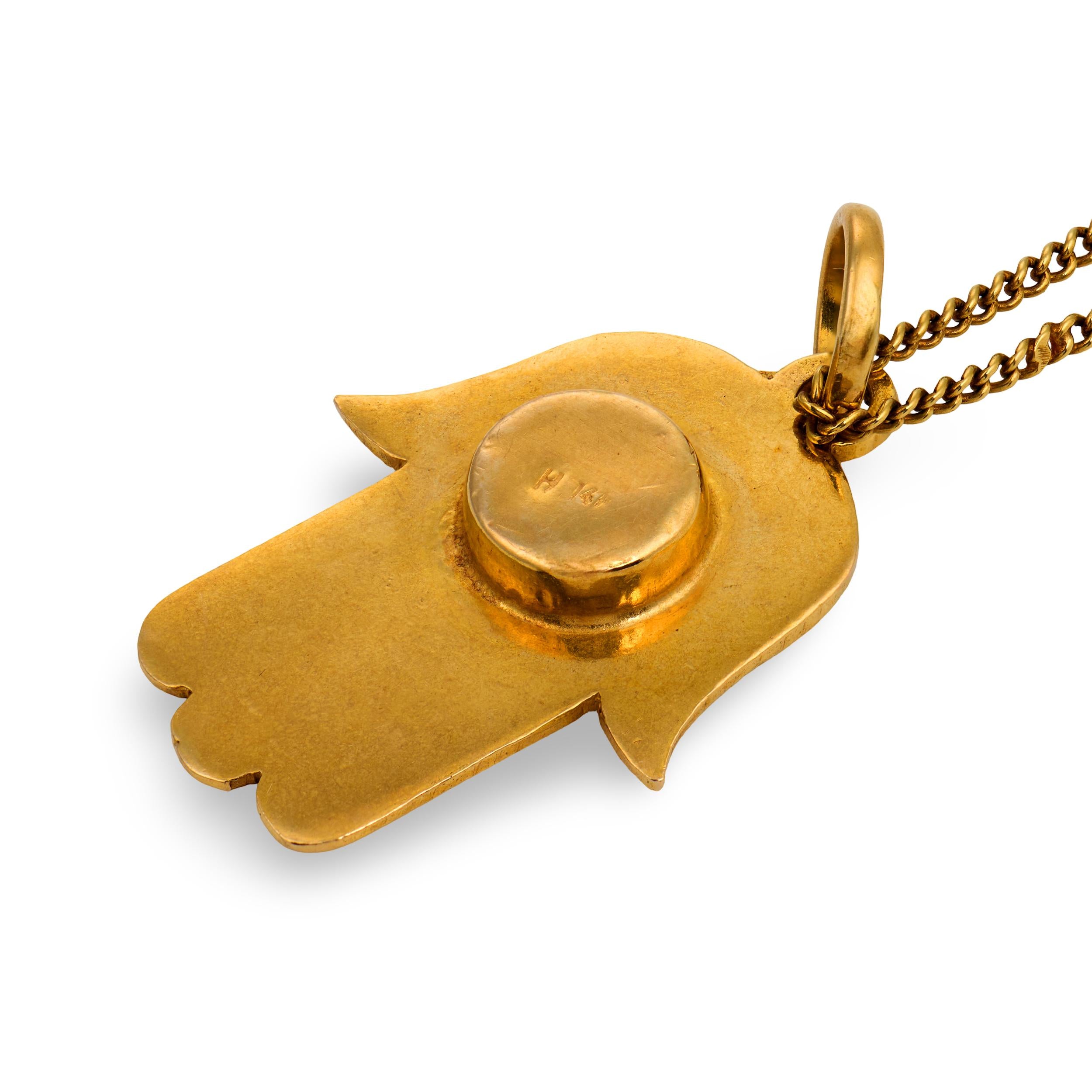 Vintage 14k/18k Hamsa Pendant Necklace