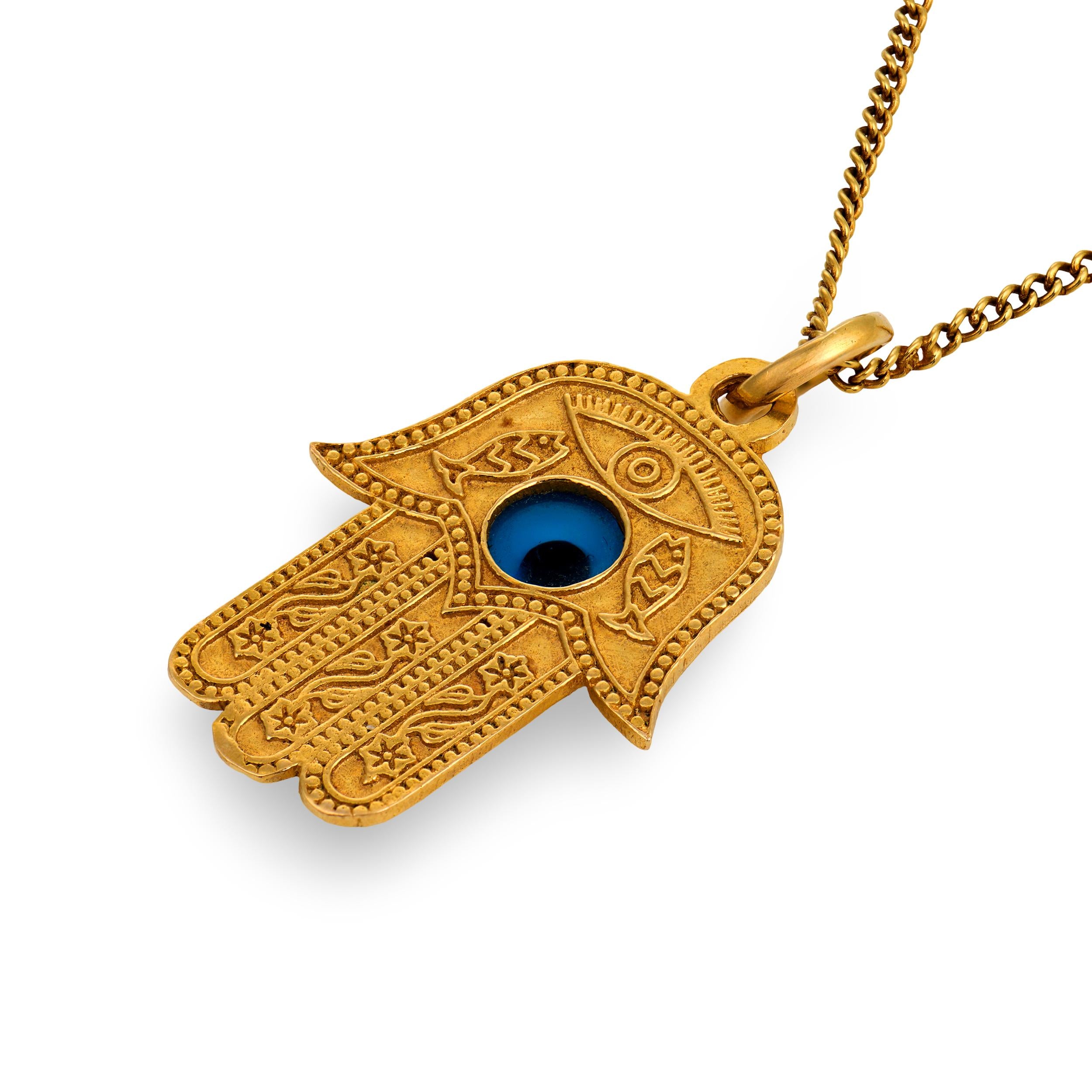 Vintage 14k/18k Hamsa Pendant Necklace
