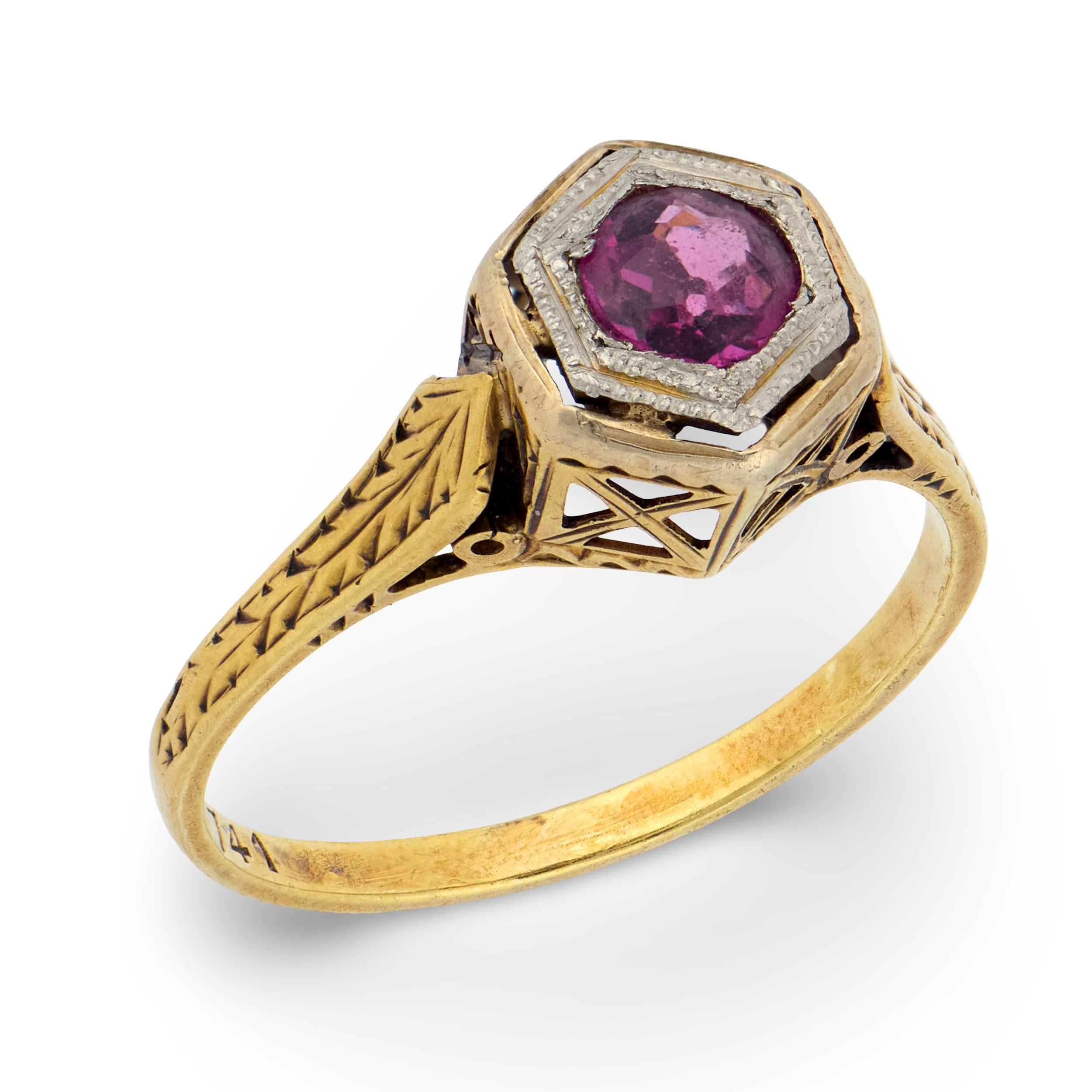 Edwardian 14k/Platinum Pink Sapphire Ring