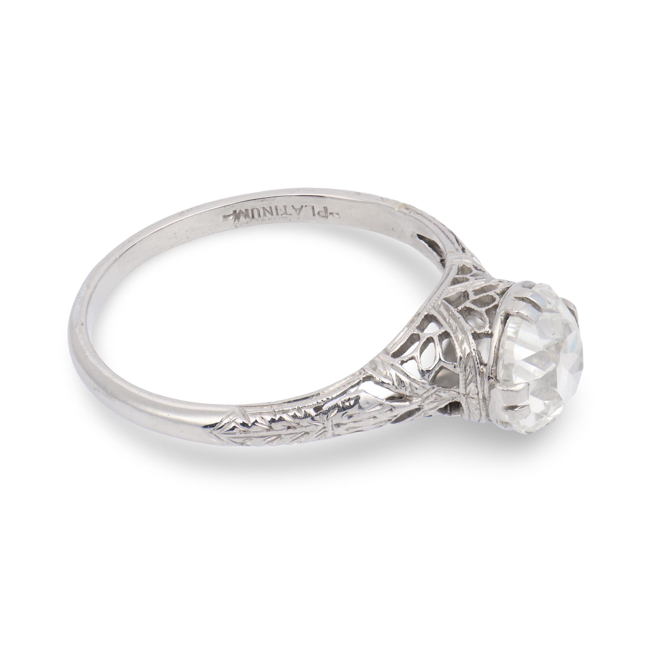 Art Deco Platinum GIA Diamond Engagement Ring 1.50ct.