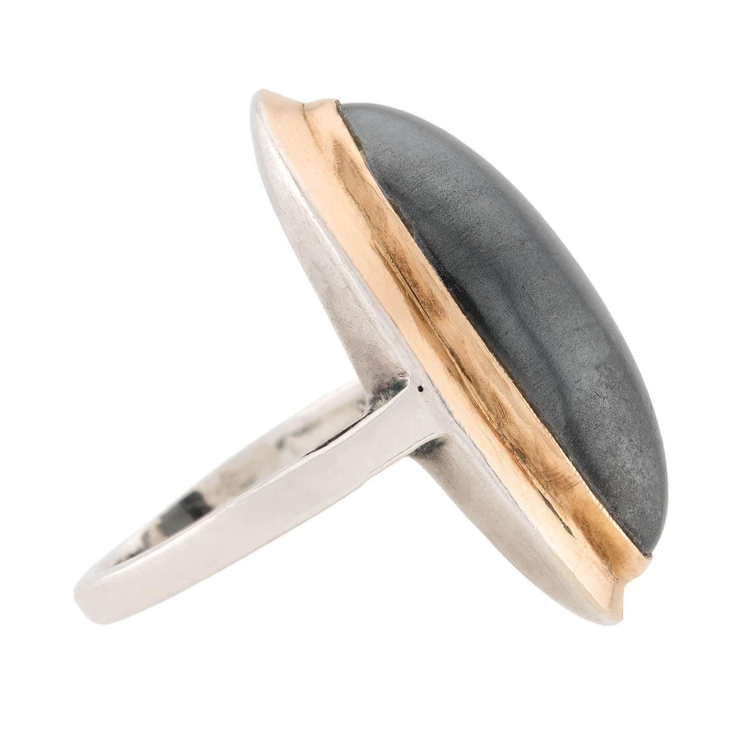 Vintage French Sterling Silver/18k Hematite Ring