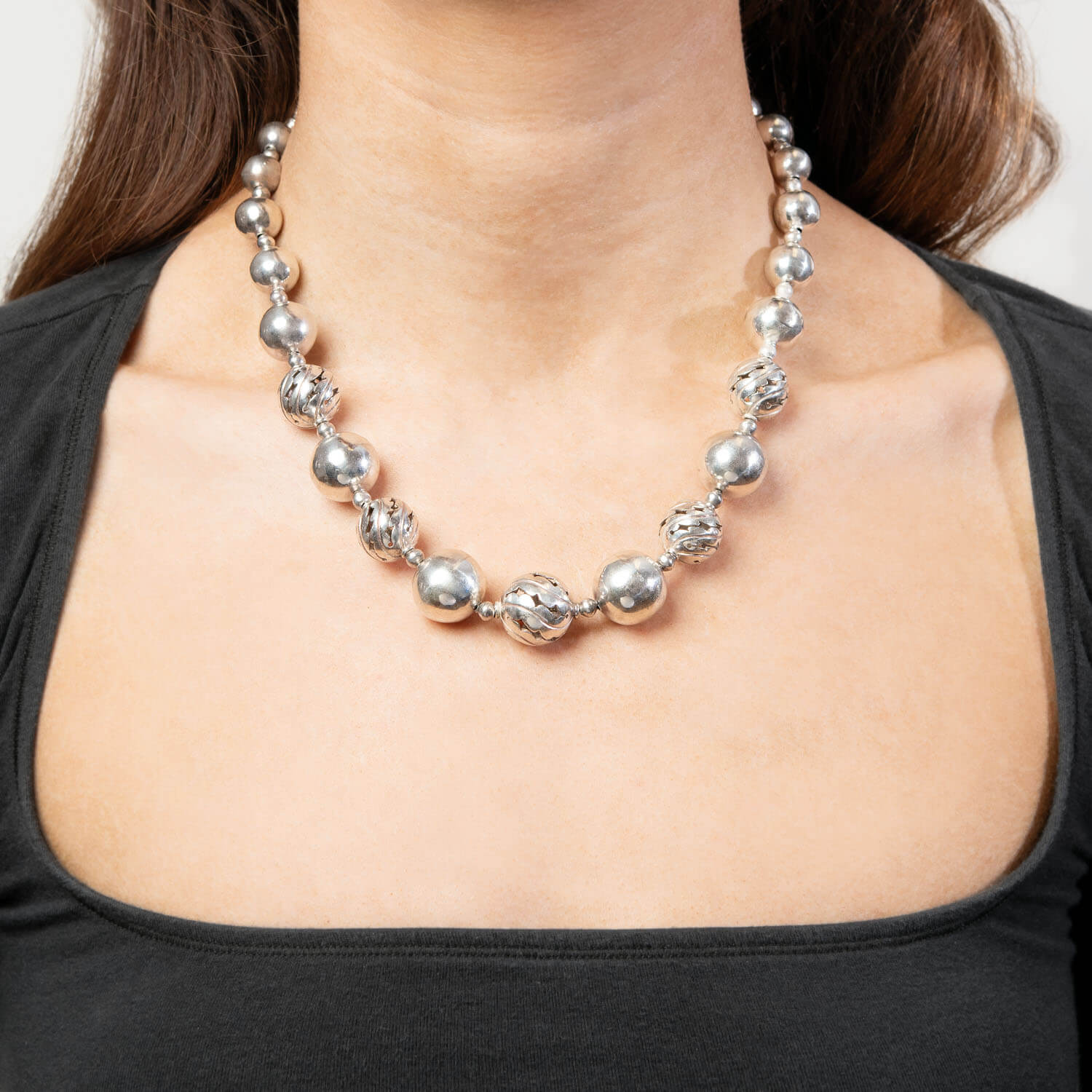 SPRATLING Vintage Mexican Sterling Silver Bead Necklace