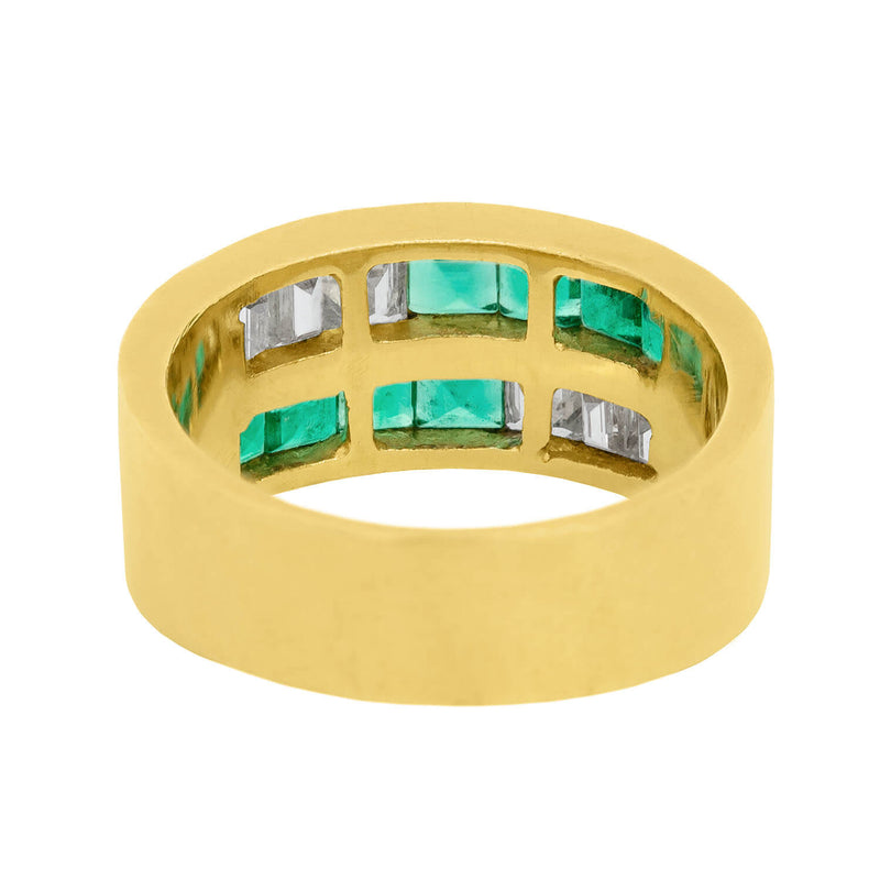 Estate 18k Diamond and Emerald Half Band Ring