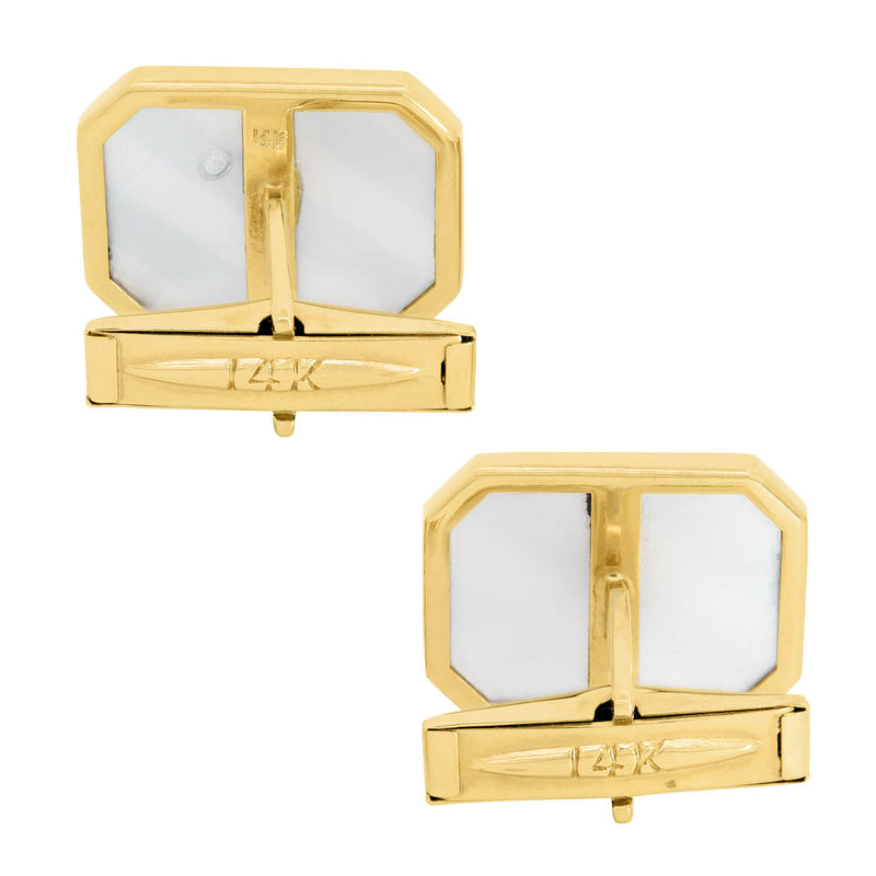 Vintage 14k Gold Mother of Pearl and Onyx Inlay Cuff Links