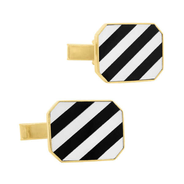 Vintage 14k Gold Mother of Pearl and Onyx Inlay Cuff Links
