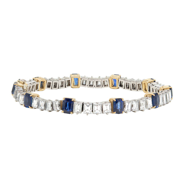 Retro 18k/Platinum Sapphire + Diamond Line Bracelet