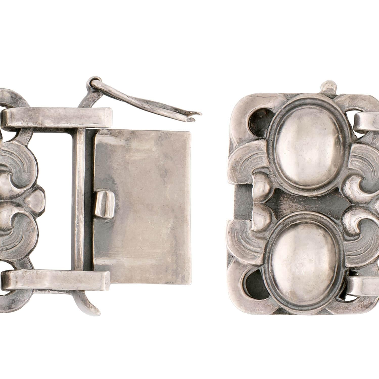 Art Nouveau Danish Sterling Silver Scrolling Motif Link Bracelet