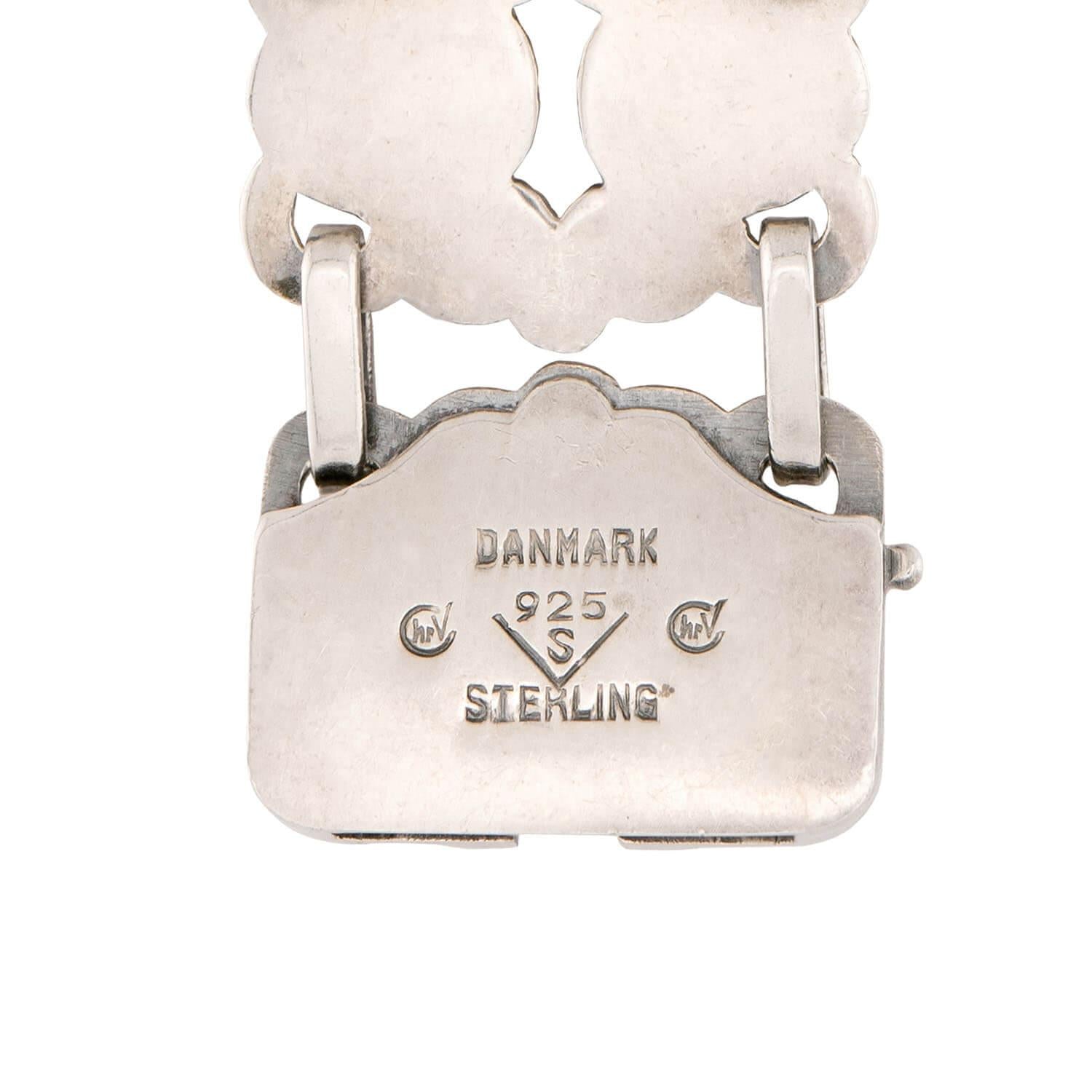 Art Nouveau Danish Sterling Silver Scrolling Motif Link Bracelet