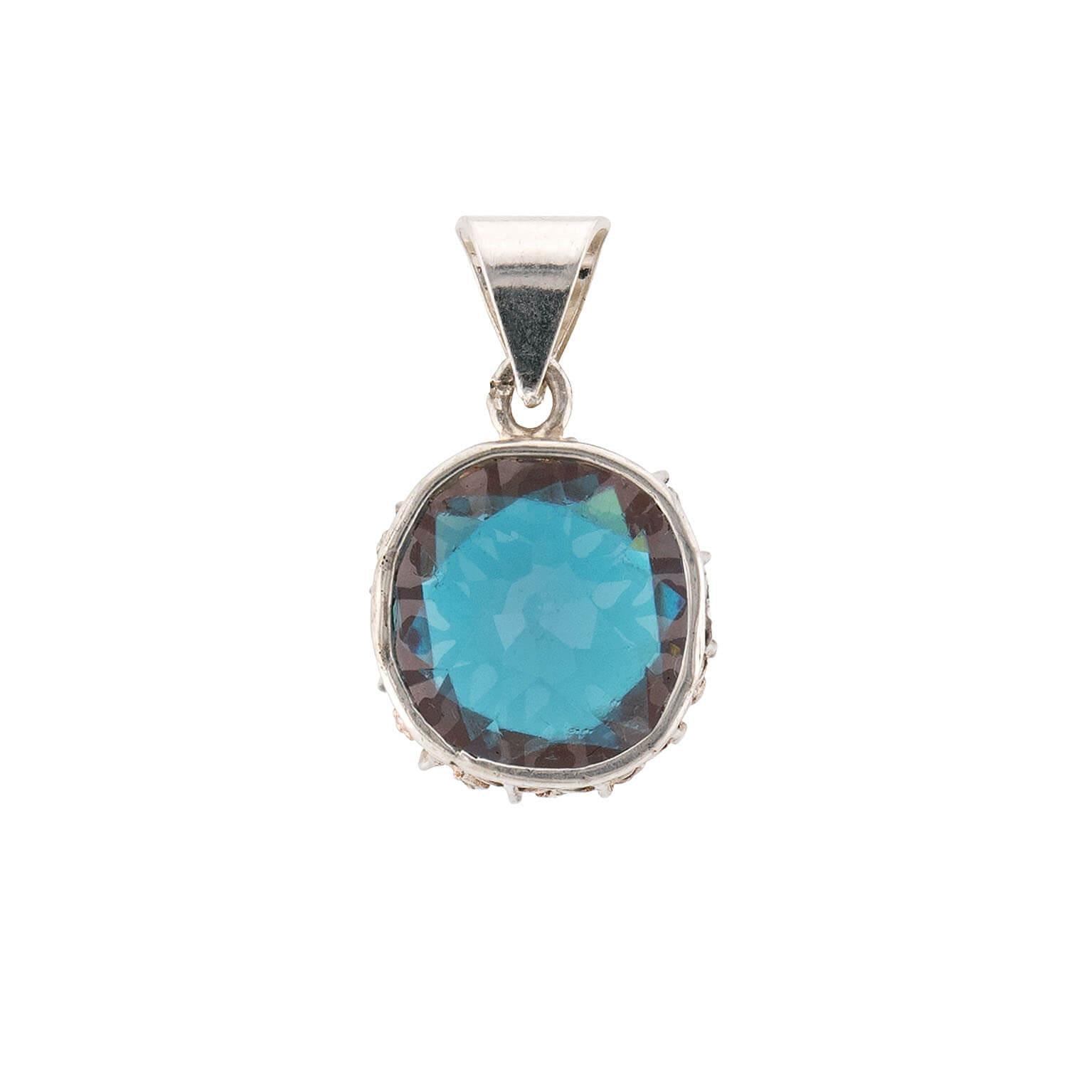Edwardian Sterling Silver Saphiret Glass Earring & Pendant Set
