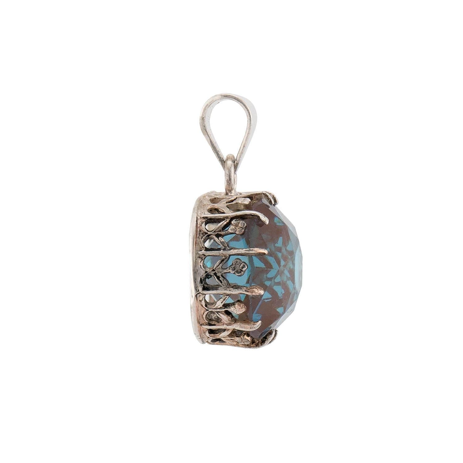 Edwardian Sterling Silver Saphiret Glass Earring & Pendant Set