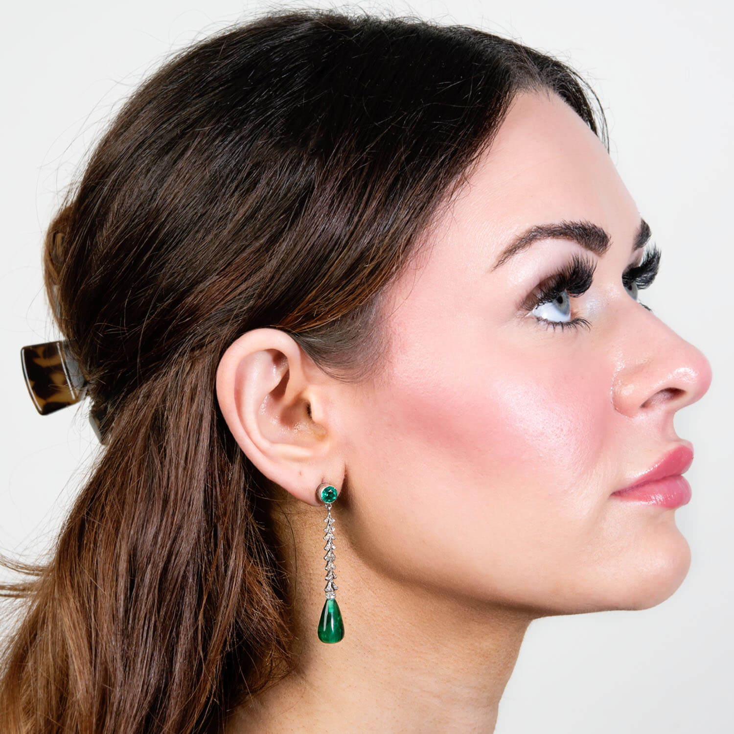 Art Deco Sterling Silver "Emerald" and Paste Teardrop Earrings