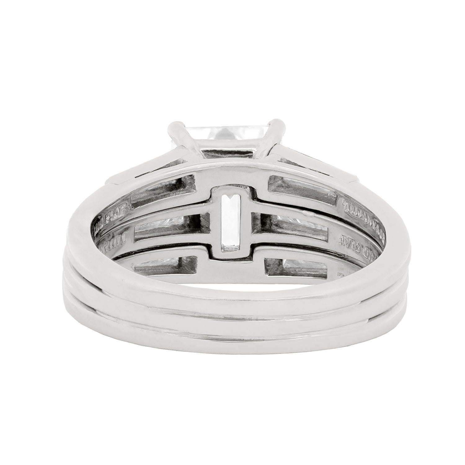 TIFFANY & CO Retro Platinum GIA Emerald Cut Diamond Engagement Ring 3.03ctw