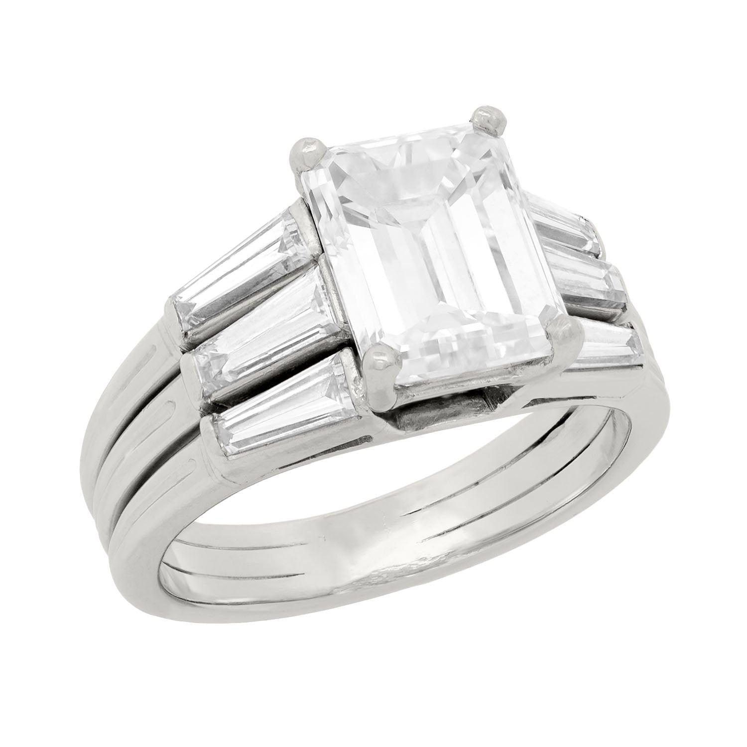 TIFFANY & CO Retro Platinum GIA Emerald Cut Diamond Engagement Ring 3.03ctw