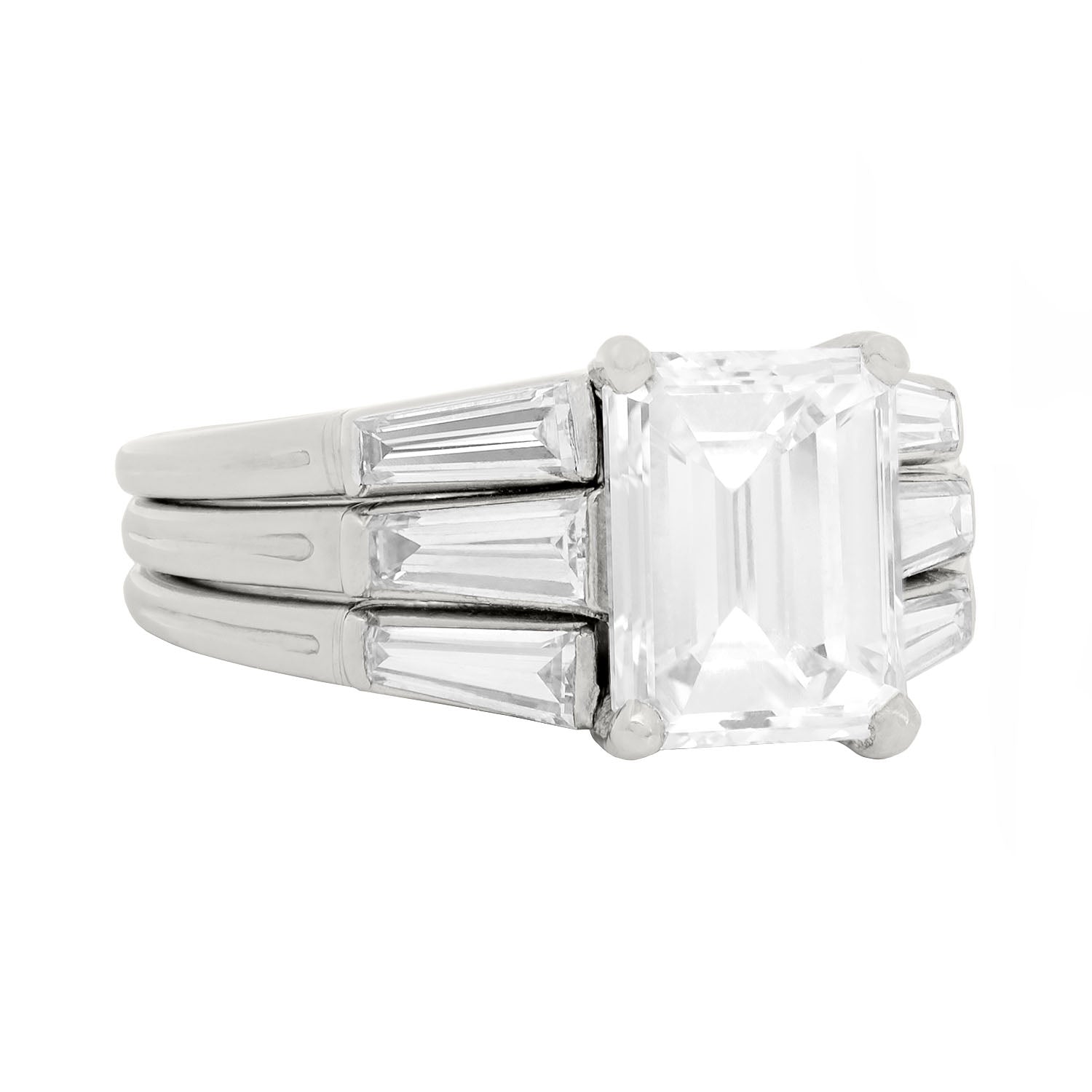 TIFFANY & CO Retro Platinum GIA Emerald Cut Diamond Engagement Ring 3.03ctw