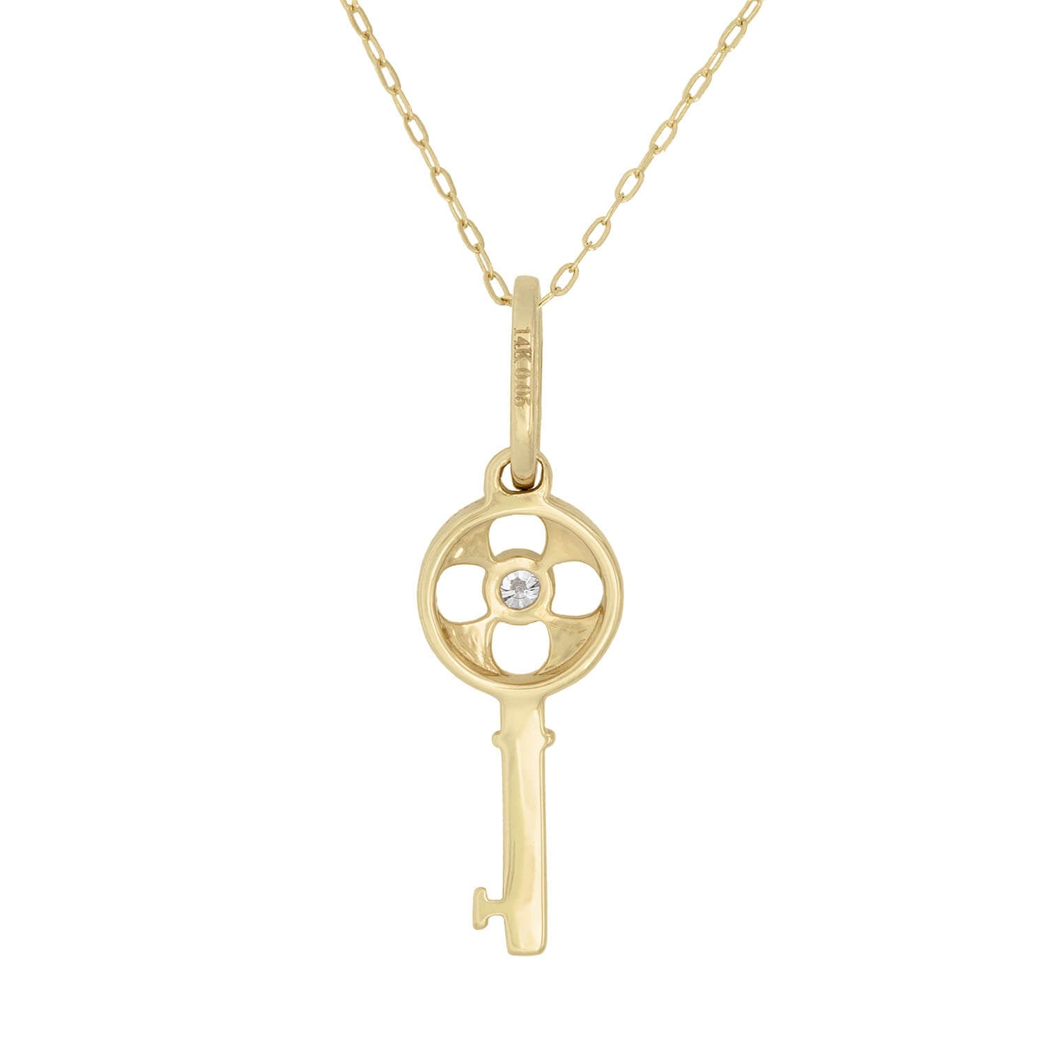 Estate 14k Diamond Four Leaf Clover Key Charm Necklace