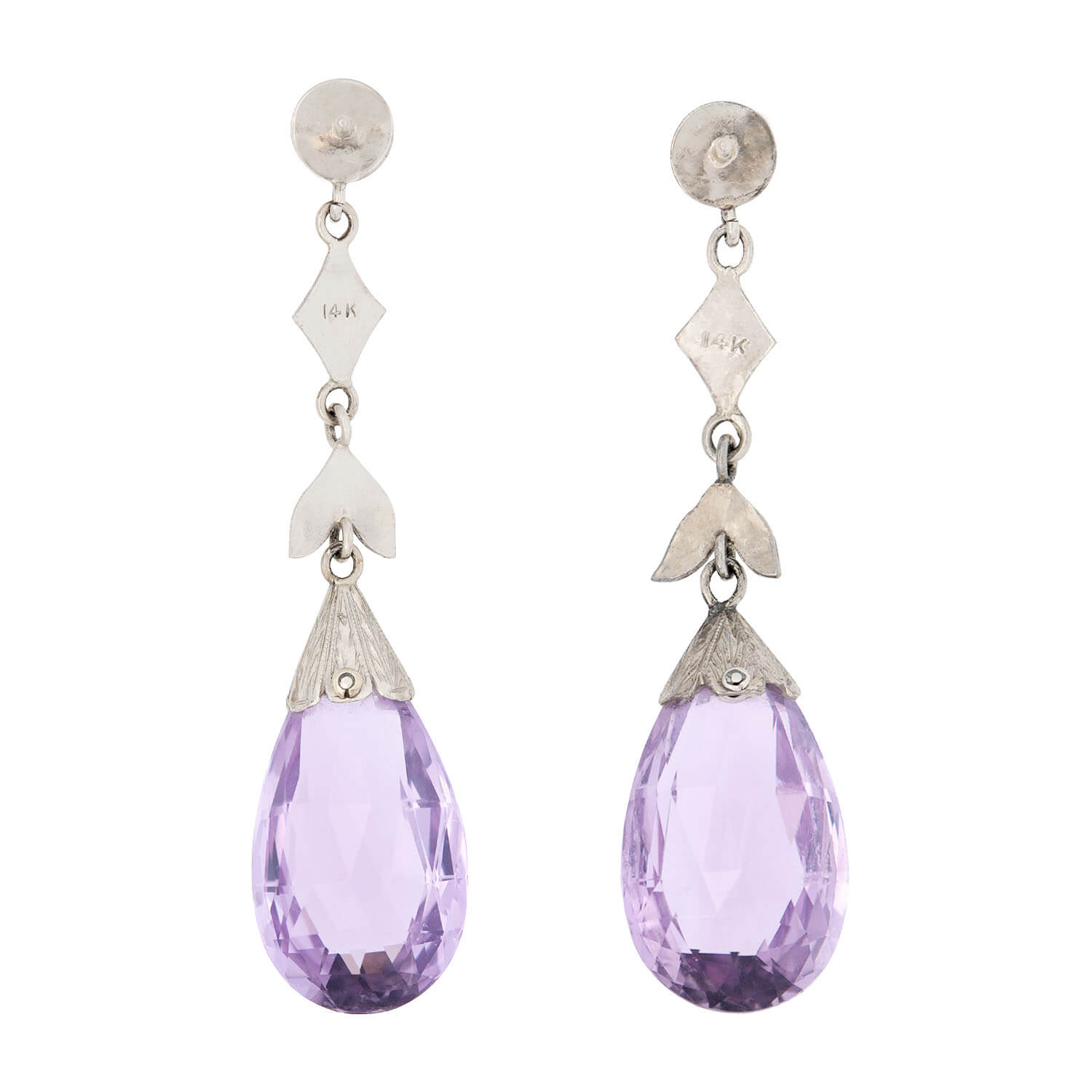 Art Deco 14k Amethyst Briolette Drop Earrings