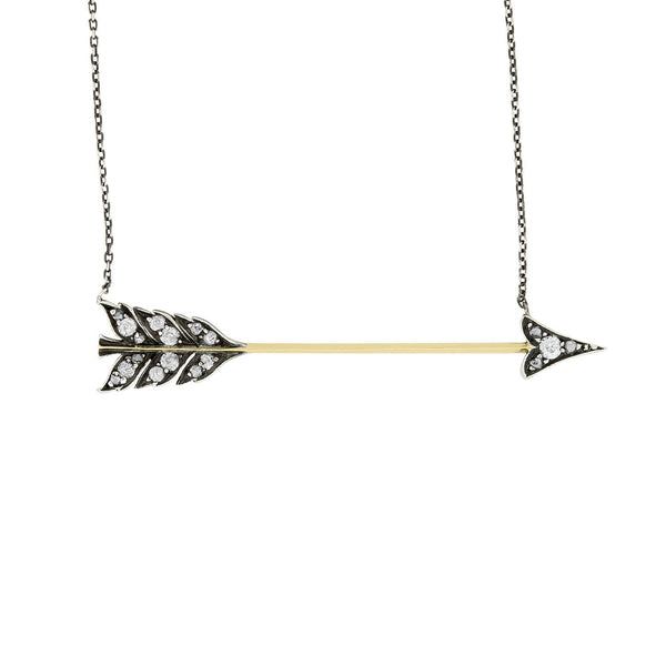 Victorian Sterling Silver/14k Diamond Arrow Necklace