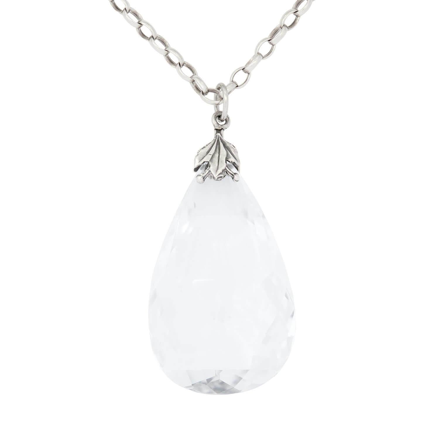 Arts and Crafts Rock Sterling Silver and Rock Quartz Crystal Teardrop Pear Penda