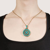 Victorian 14k Persian Turquoise and Diamond Starburst Pendant