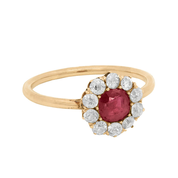 Victorian 14K Ruby & Diamond Halo Ring