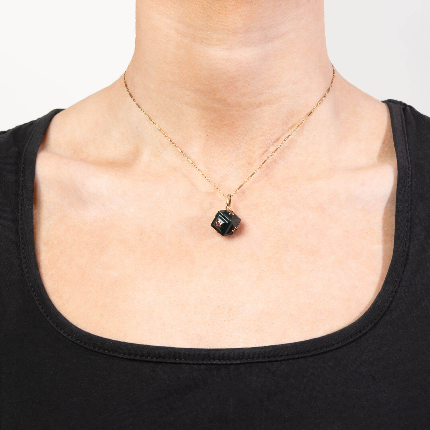 Victorian 14k Bloodstone and Ruby Cube Pendant/Charm