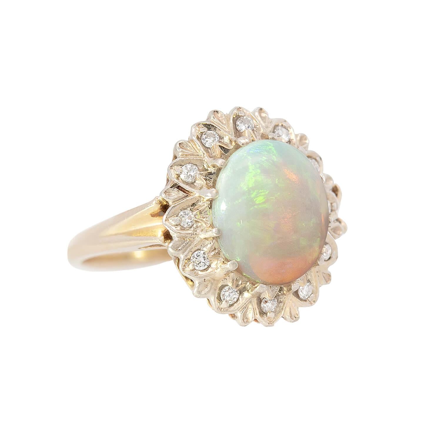 Vintage 14k Opal and Diamond Halo Ring