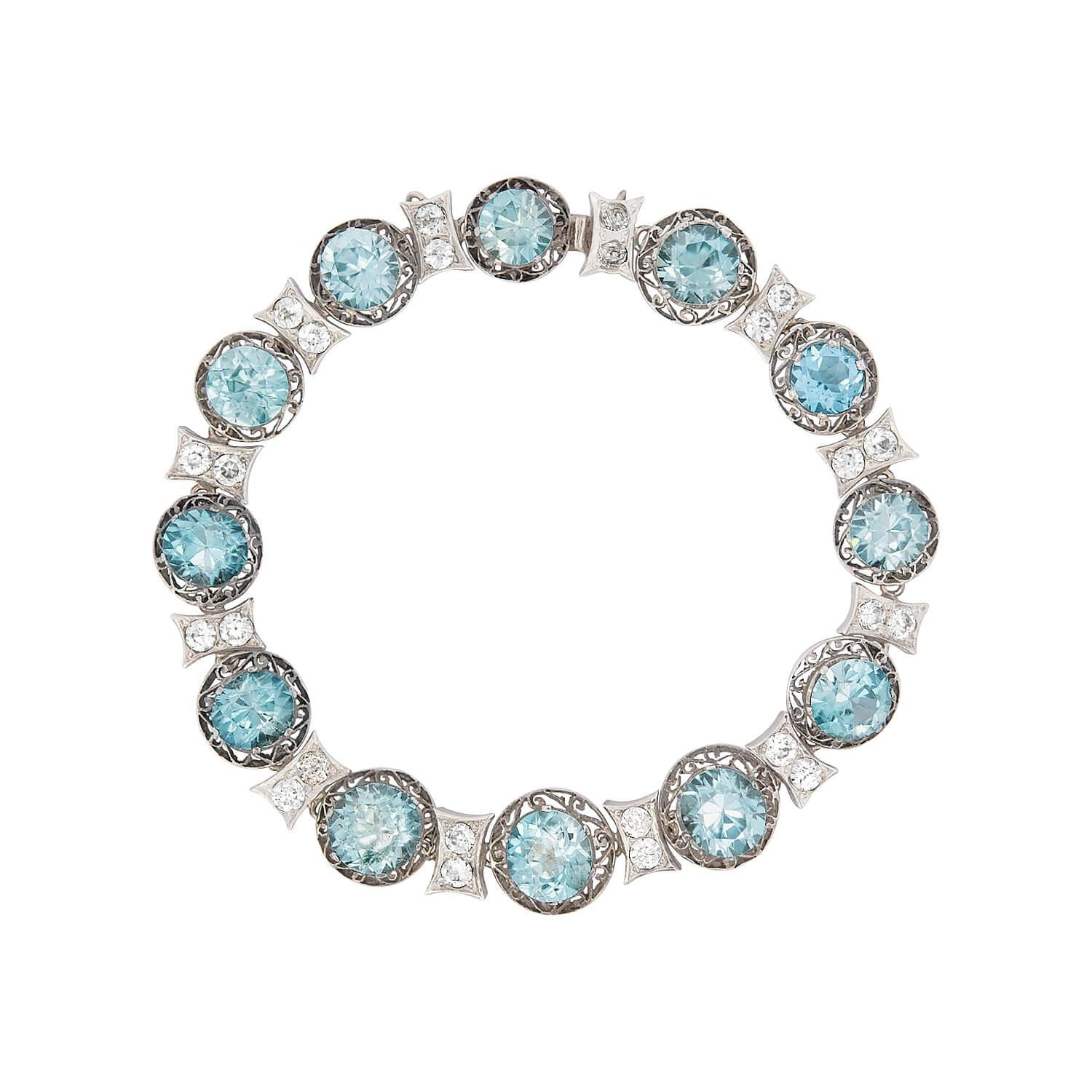 Edwardian 14k/Silver Diamond and Zircon Bracelet