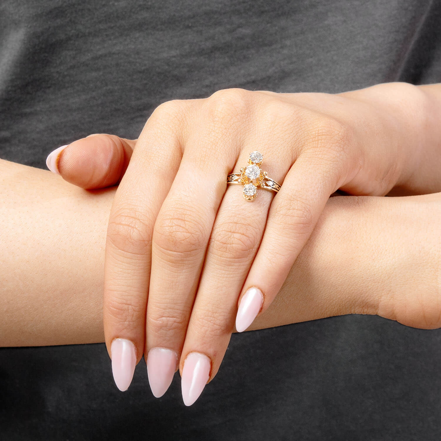 Art Deco 14k Diamond Enameled Navette Ring