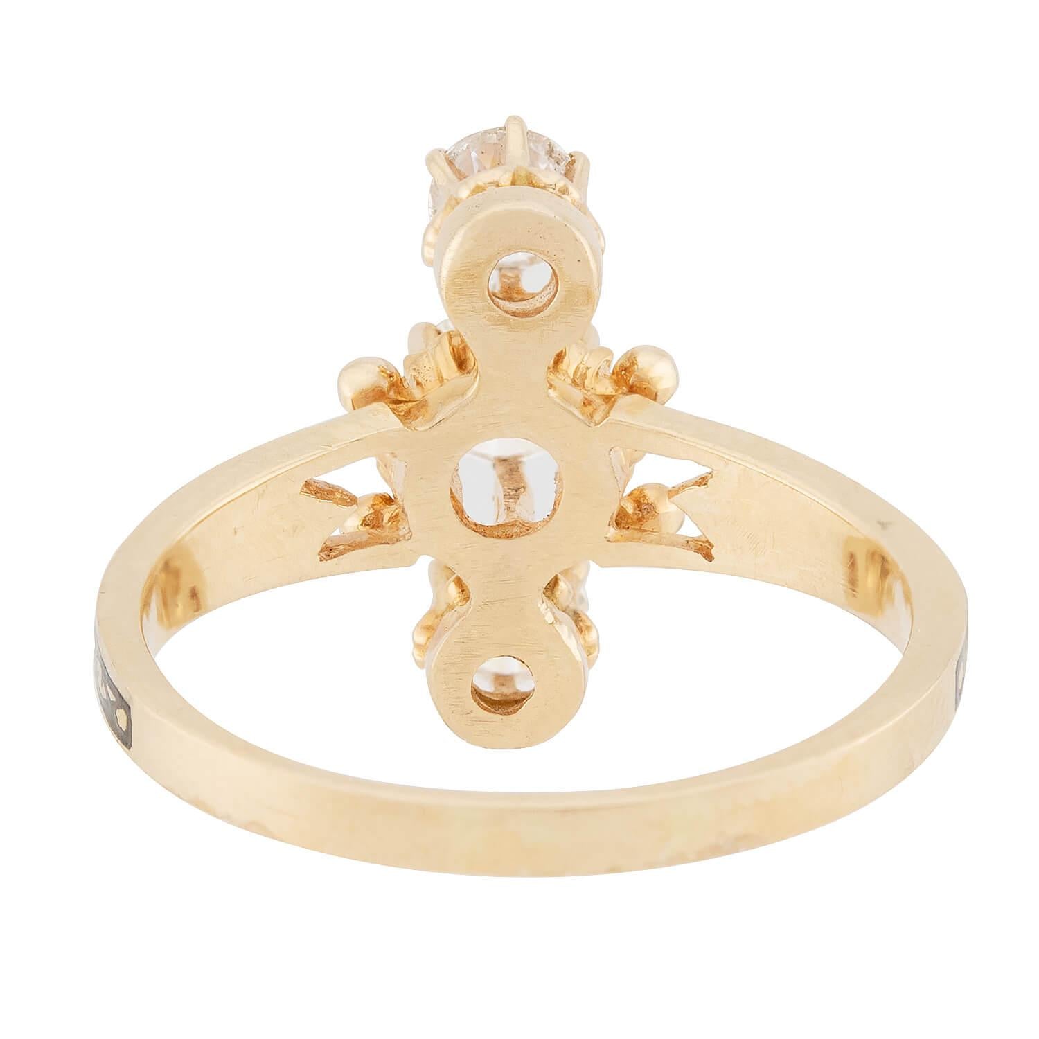 Art Deco 14k Diamond Enameled Navette Ring