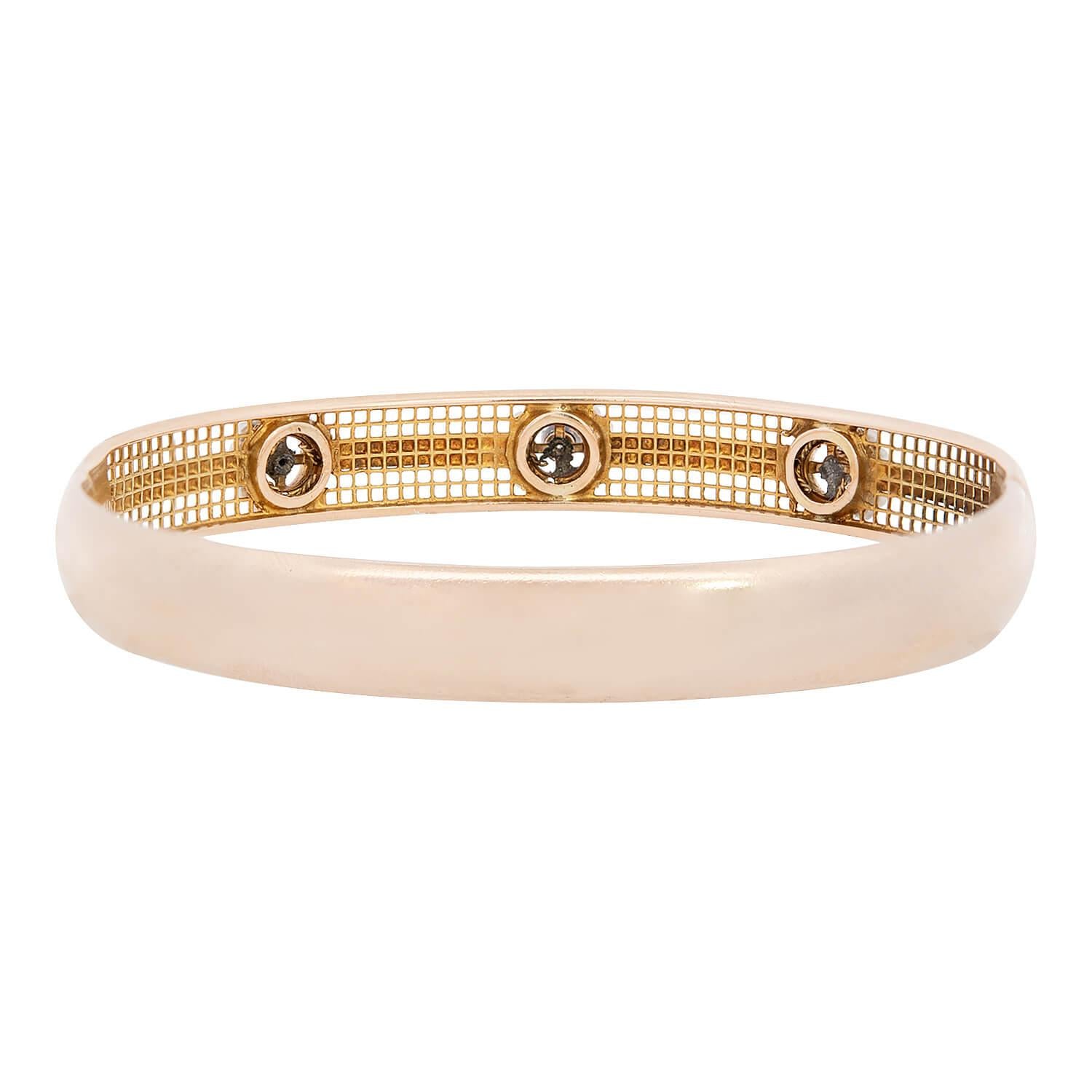 Victorian 15k Diamond, Pearl, and Enamel Bangle