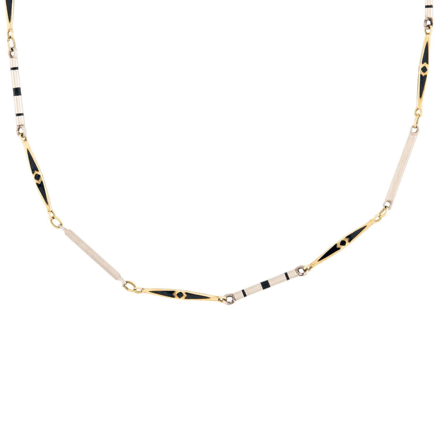 Art Deco 14k and Enamel Watch Chain