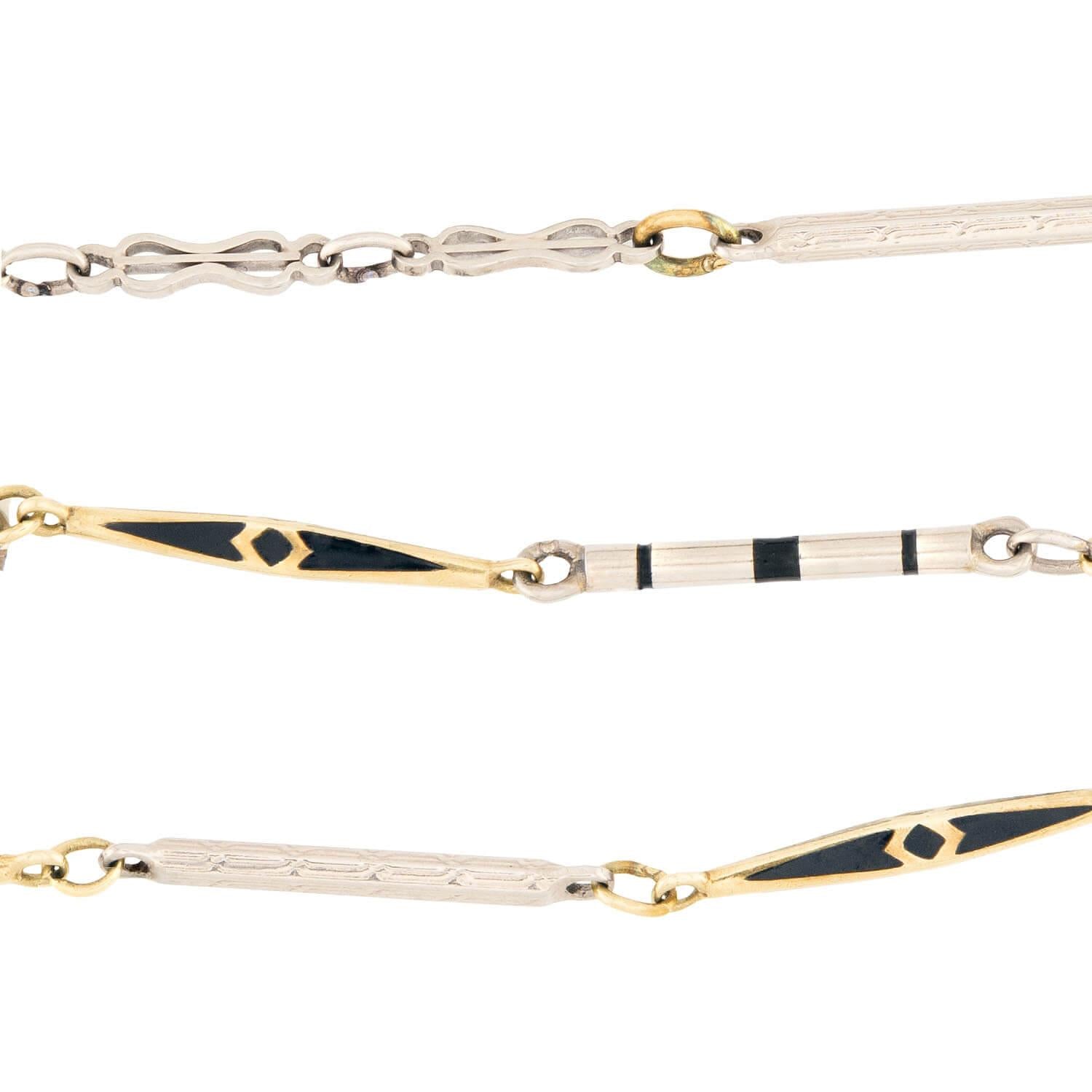 Art Deco 14k and Enamel Watch Chain