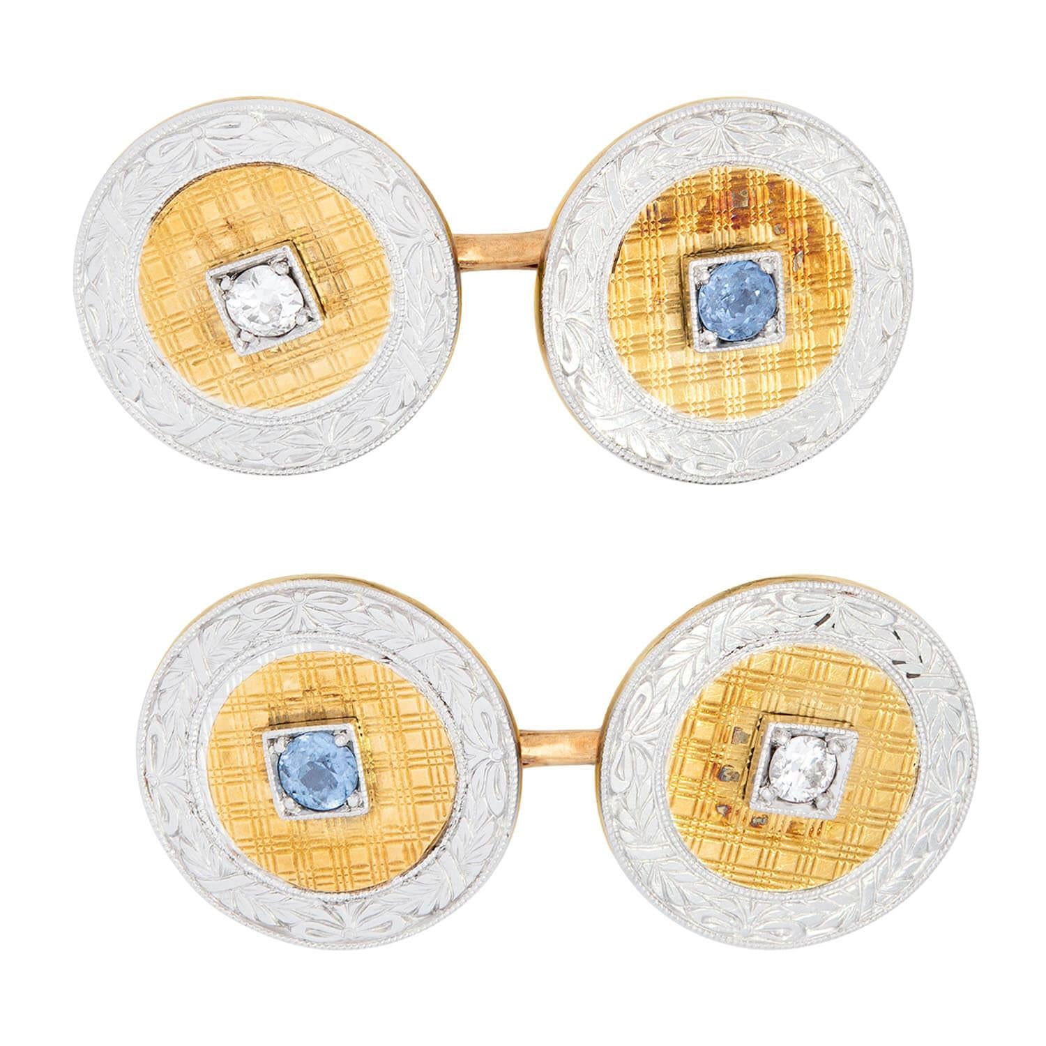 RIKER BROS Victorian 14k and Platinum Diamond and Topaz Cufflinks
